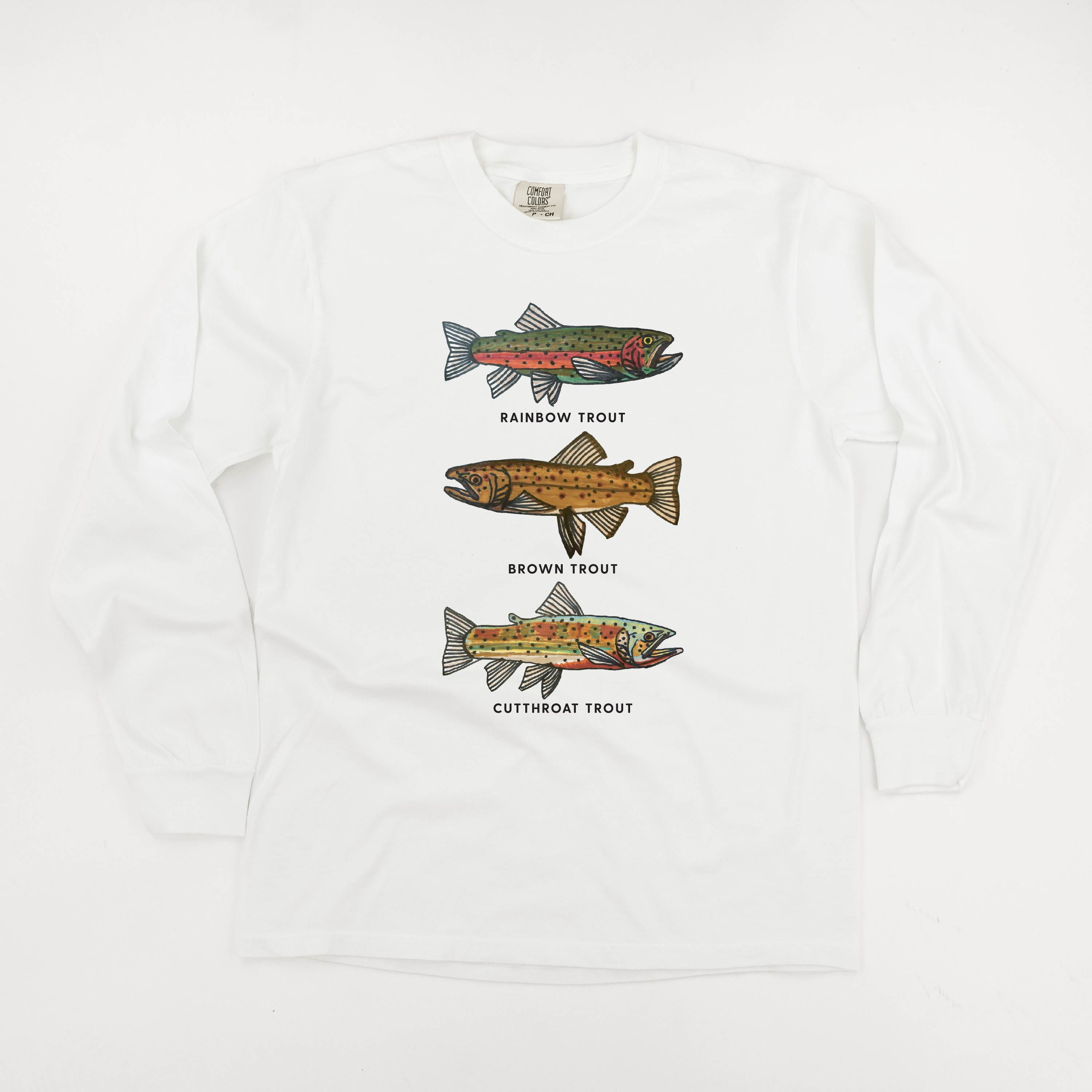 Trout Chart - Hand Drawn - LONG SLEEVE Comfort Colors Tee Little Mama Shirt Shop