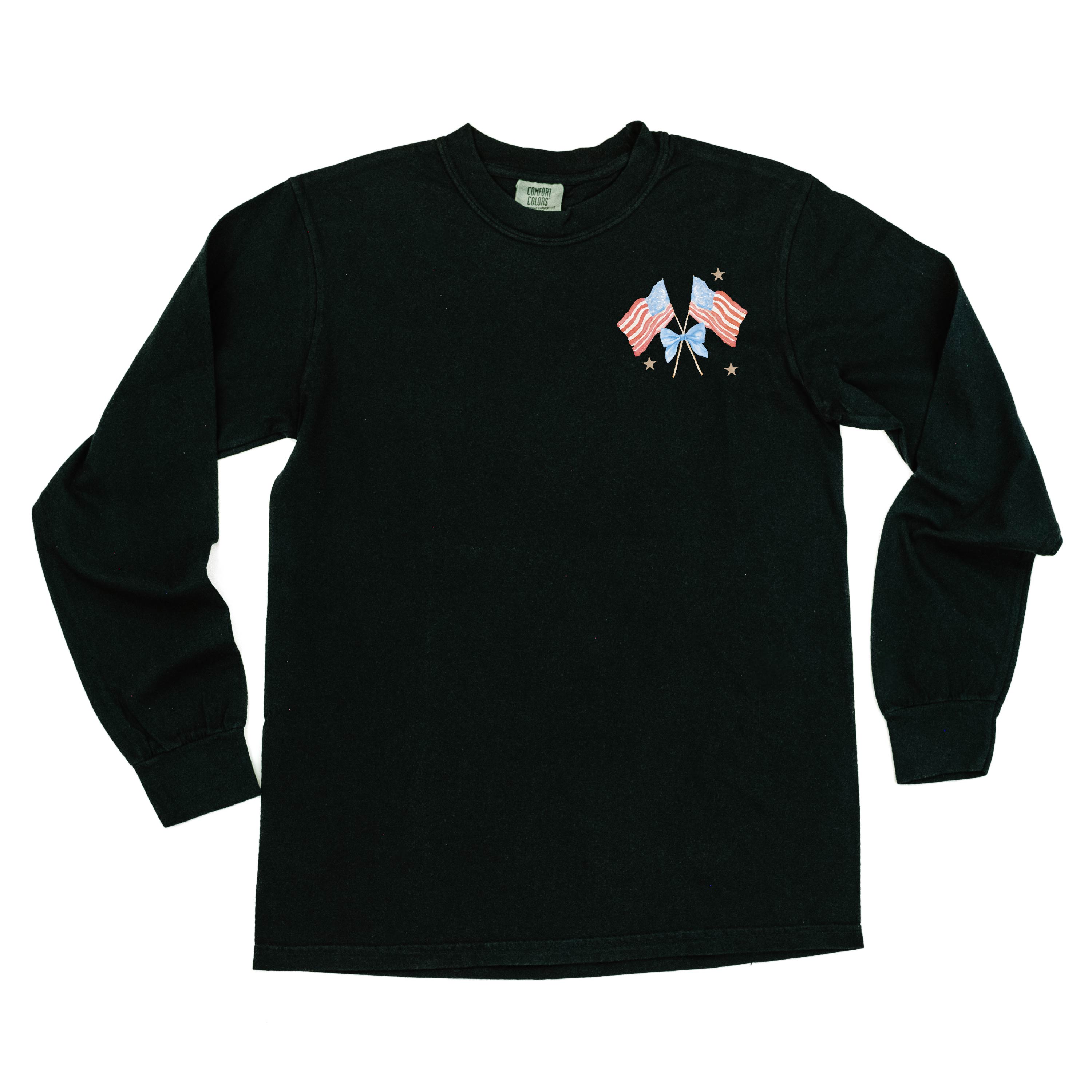 Watercolor Flags (pocket) - LONG SLEEVE Comfort Colors Tee Little Mama Shirt Shop