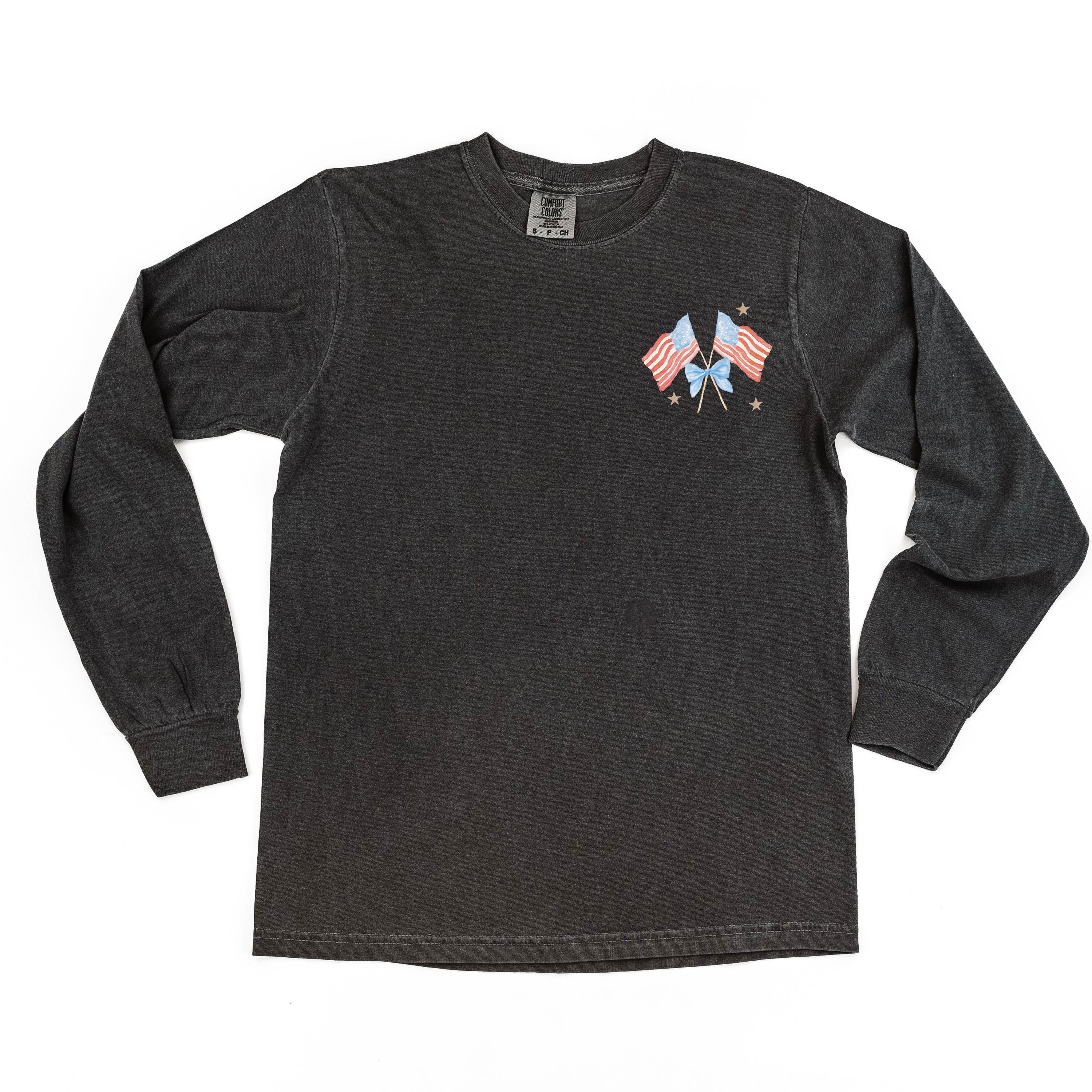 Watercolor Flags (pocket) - LONG SLEEVE Comfort Colors Tee Little Mama Shirt Shop