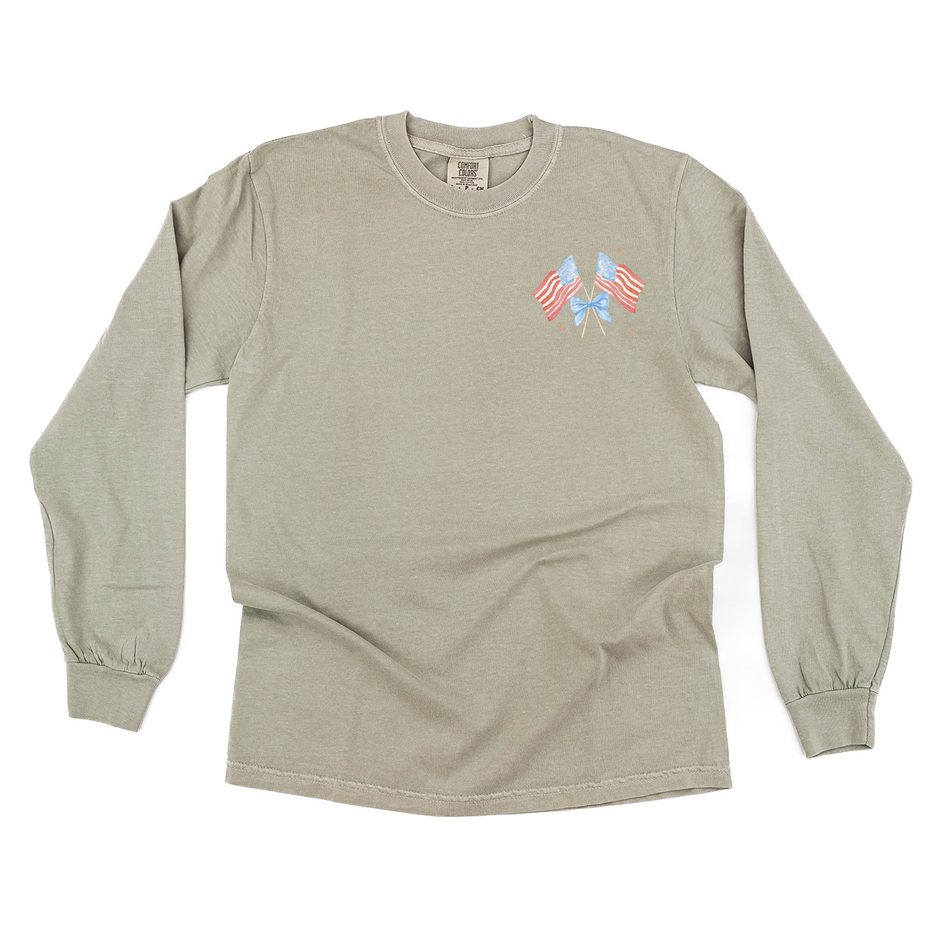 Watercolor Flags (pocket) - LONG SLEEVE Comfort Colors Tee Little Mama Shirt Shop
