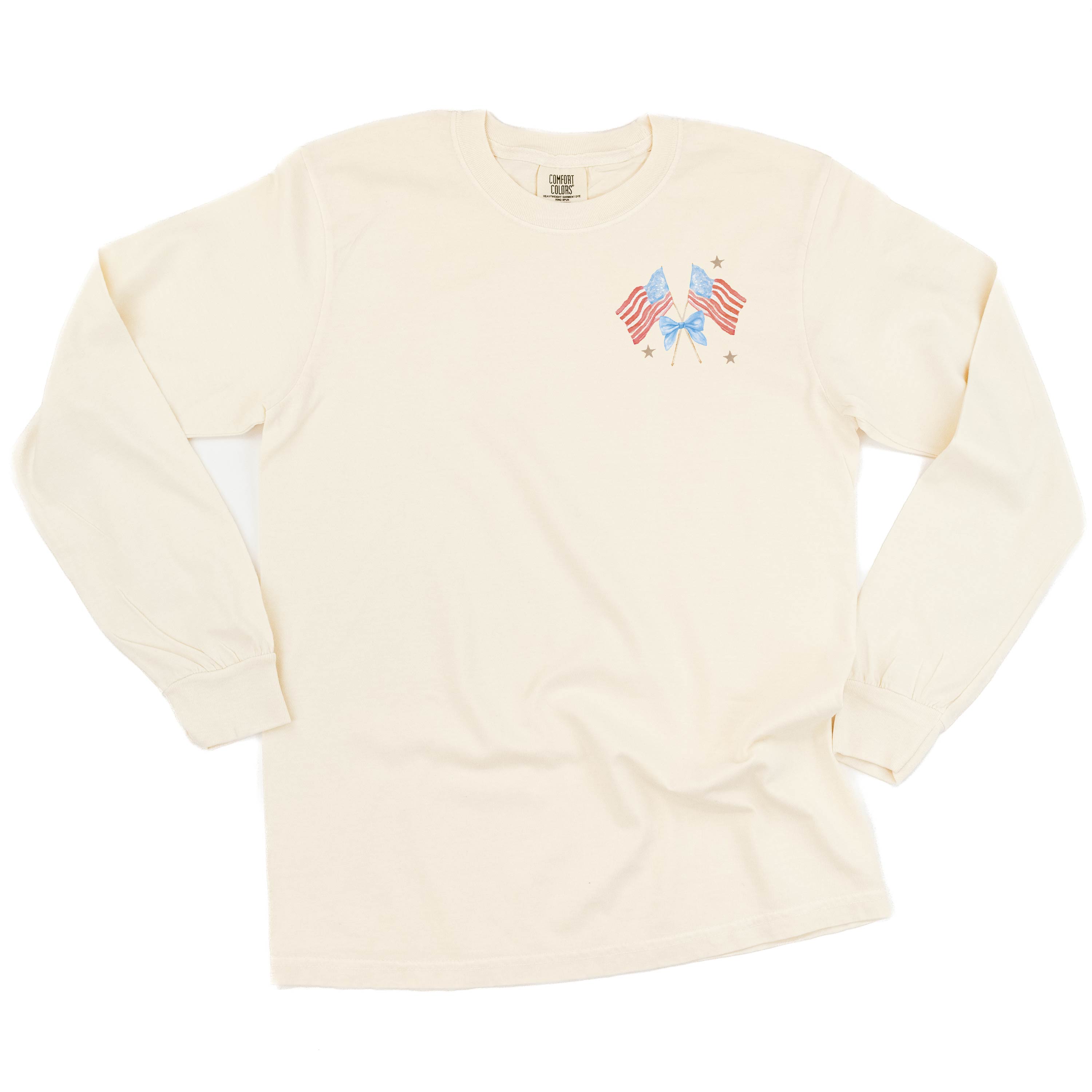 Watercolor Flags (pocket) - LONG SLEEVE Comfort Colors Tee Little Mama Shirt Shop