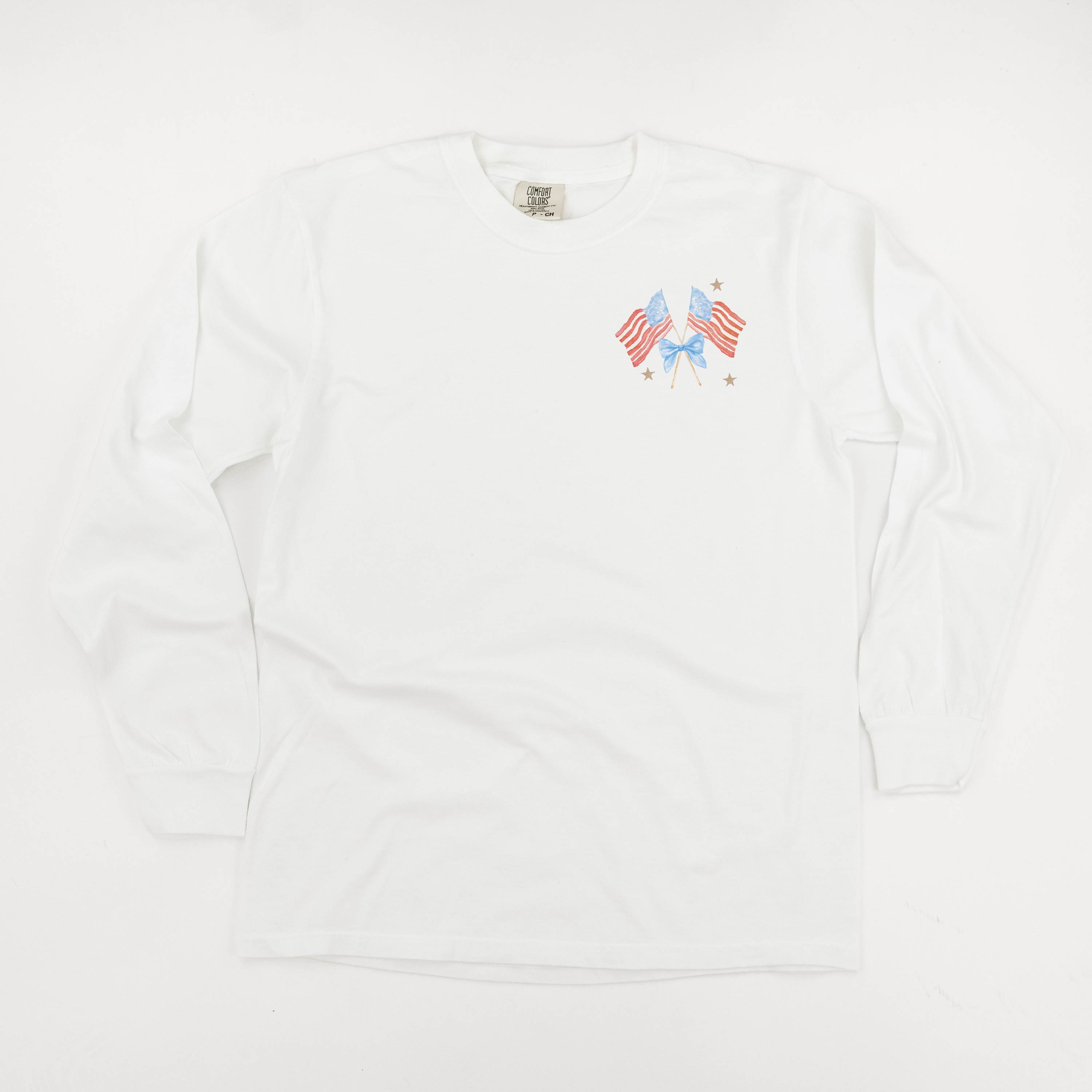 Watercolor Flags (pocket) - LONG SLEEVE Comfort Colors Tee Little Mama Shirt Shop