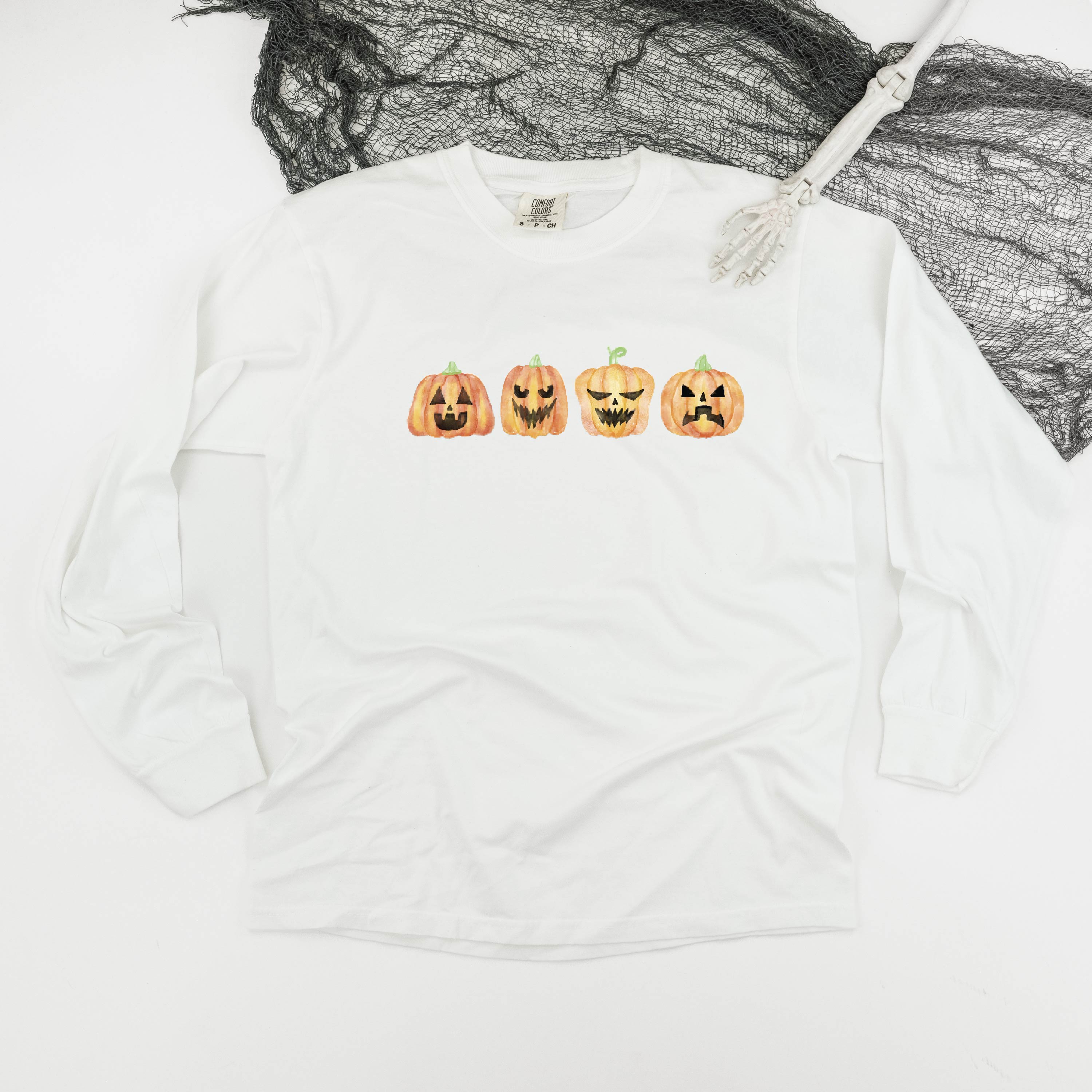 Watercolor Jack-o'-lanterns - Long Sleeve Comfort Colors Tee Little Mama Shirt Shop