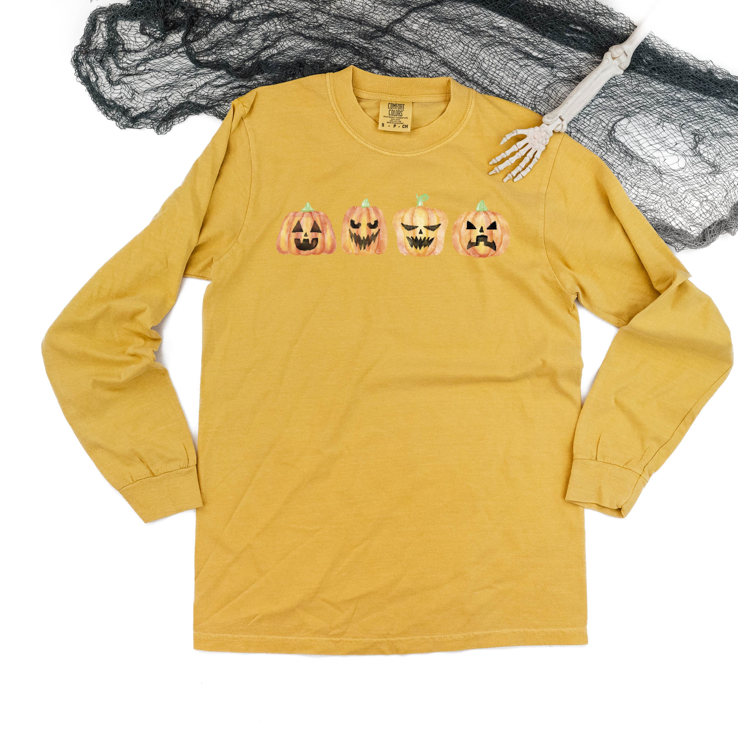 Watercolor Jack-o'-lanterns - Long Sleeve Comfort Colors Tee Little Mama Shirt Shop