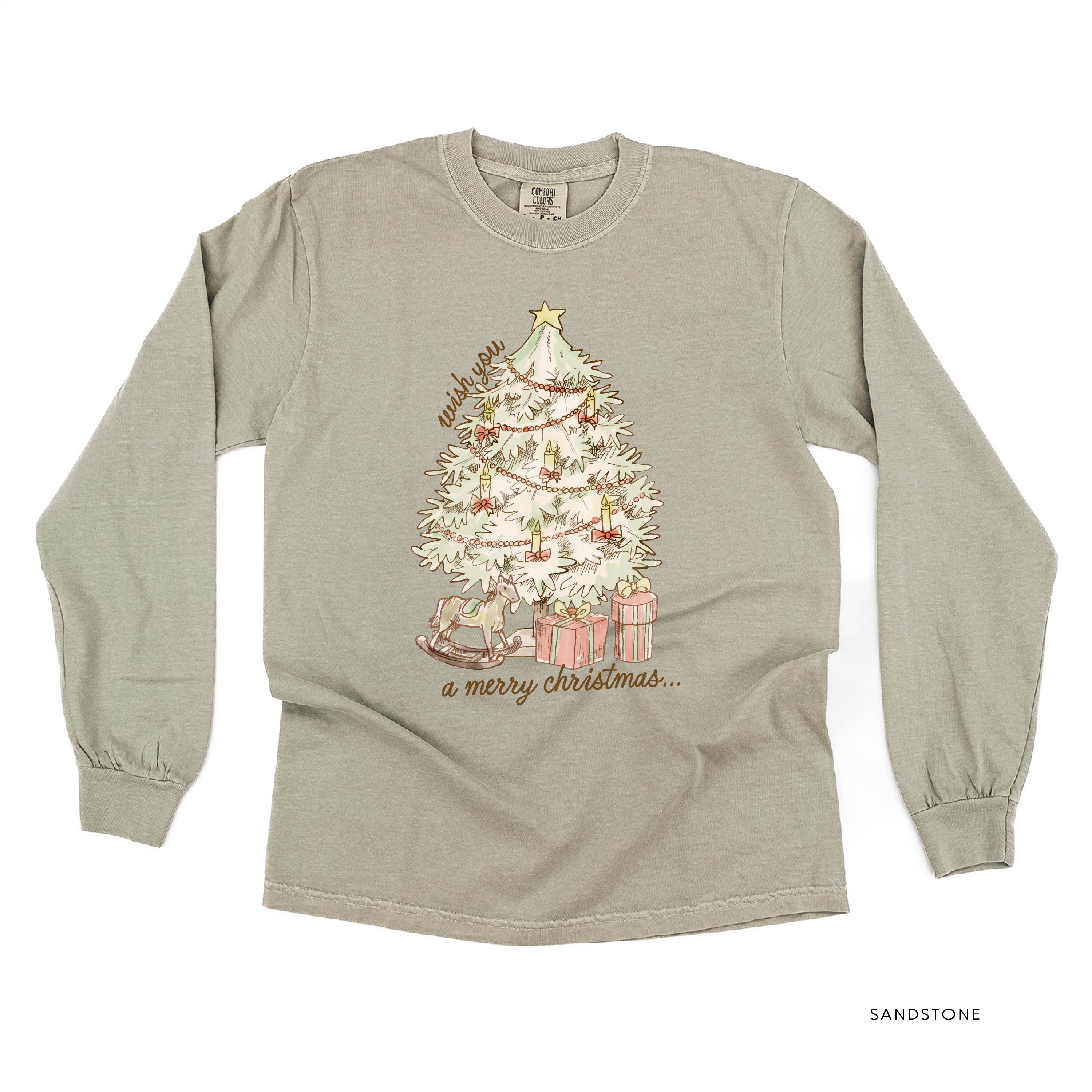 Wish You A Merry Christmas - LONG SLEEVE Comfort Colors Tee Little Mama Shirt Shop