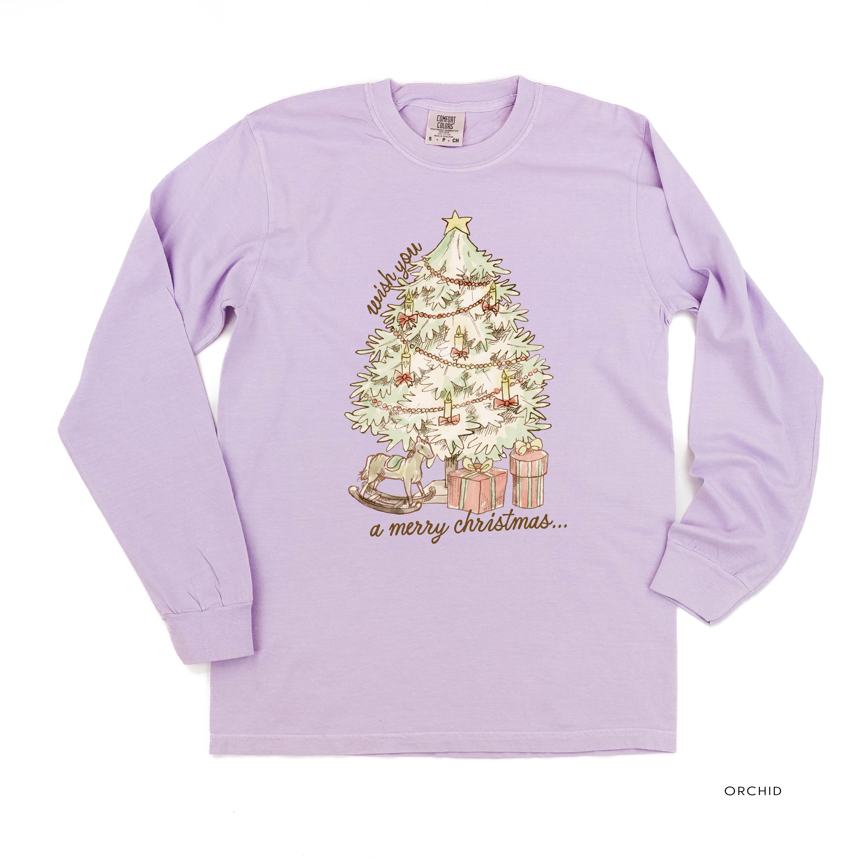 Wish You A Merry Christmas - LONG SLEEVE Comfort Colors Tee Little Mama Shirt Shop