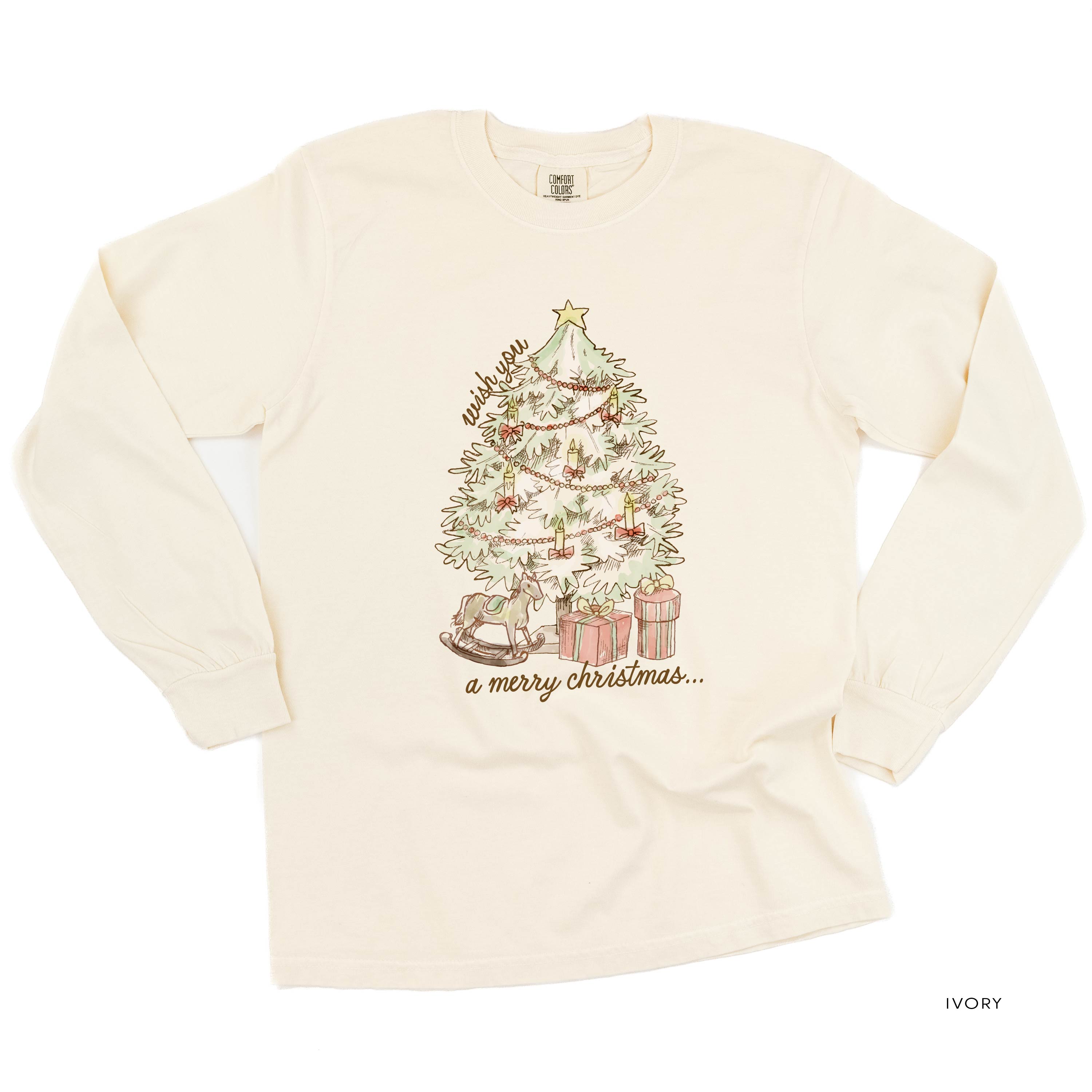 Wish You A Merry Christmas - LONG SLEEVE Comfort Colors Tee Little Mama Shirt Shop
