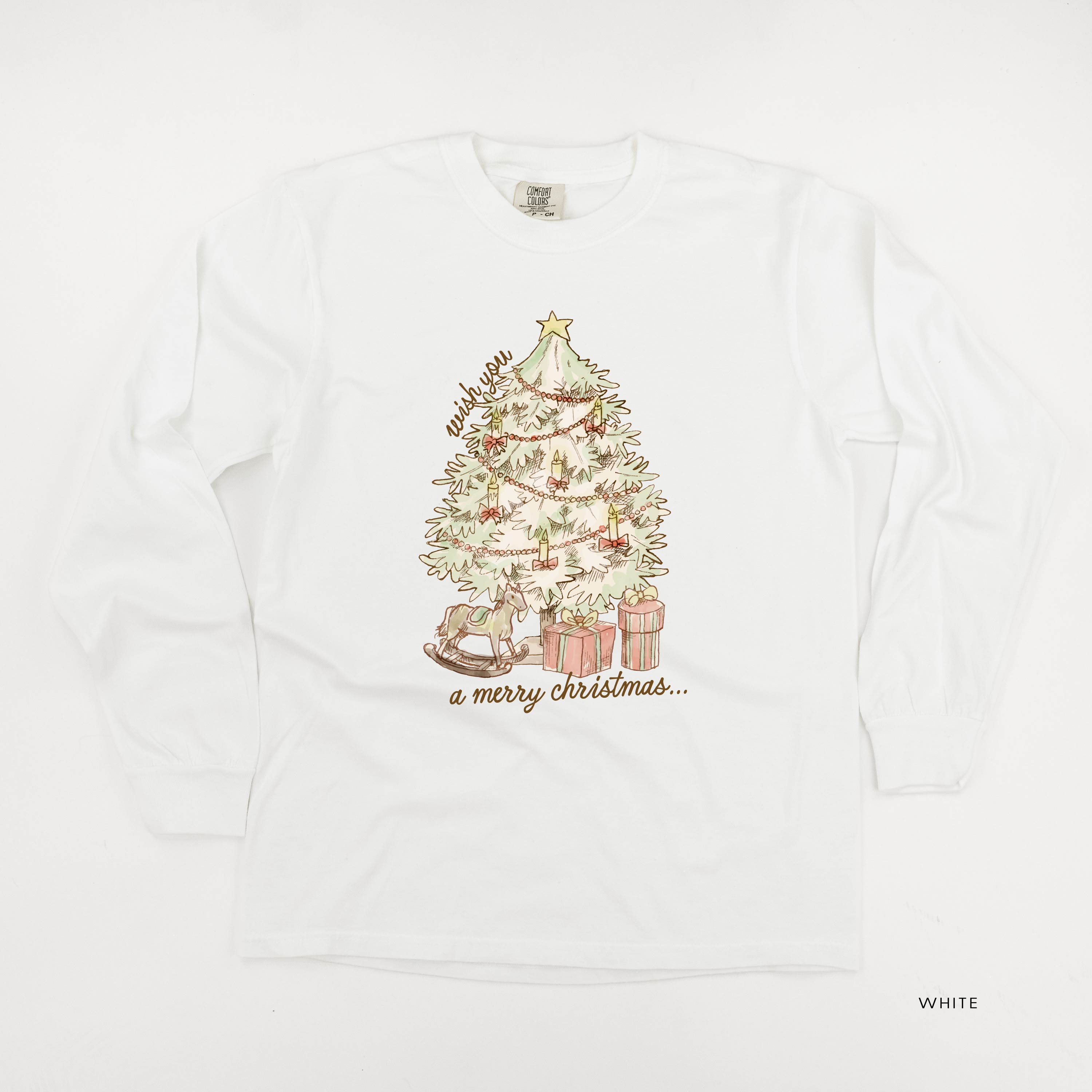 Wish You A Merry Christmas - LONG SLEEVE Comfort Colors Tee Little Mama Shirt Shop