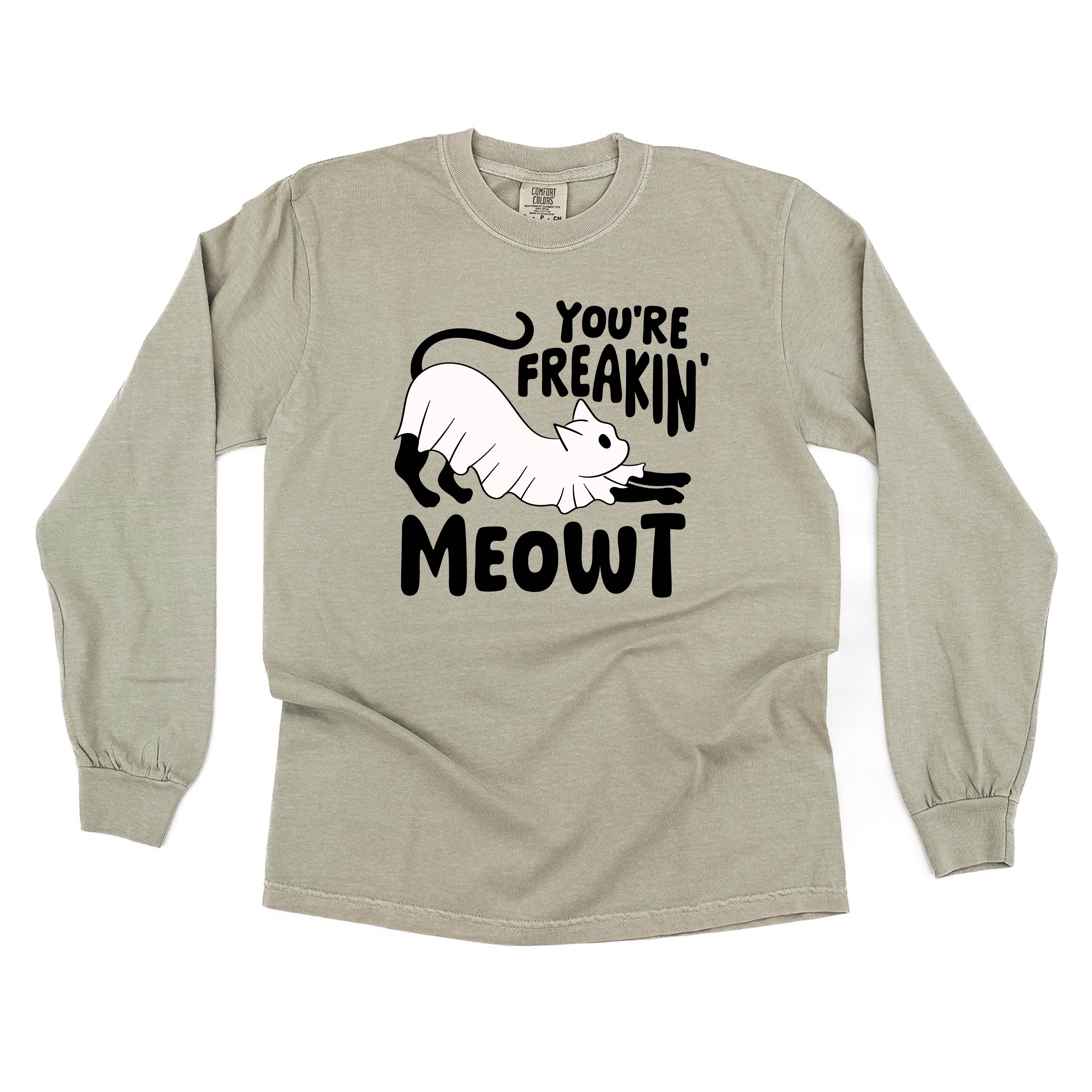 You're Freakin' Meowt! (with lower back detail) - Long Sleeve Comfort Colors Tee Little Mama Shirt Shop