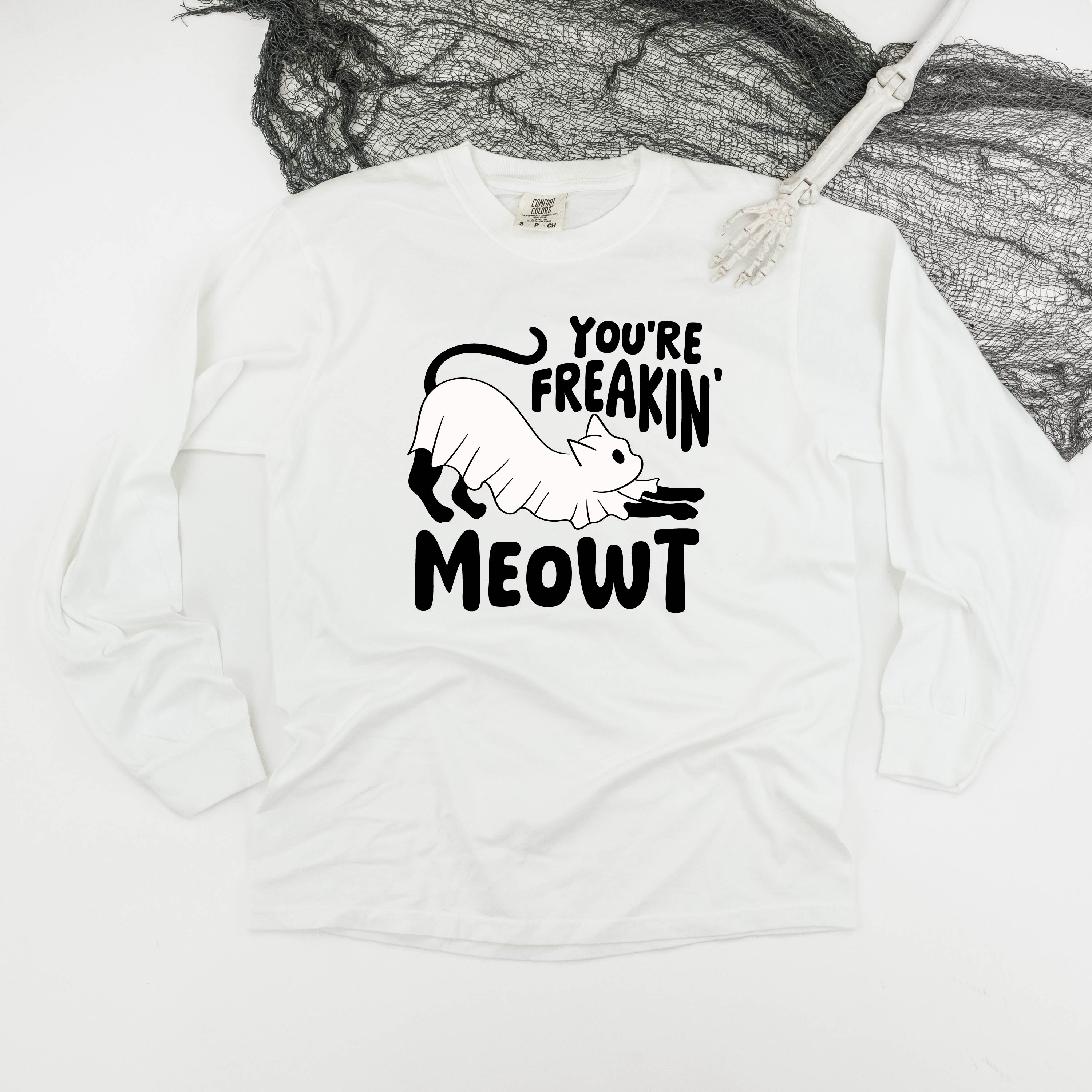 You're Freakin' Meowt! (with lower back detail) - Long Sleeve Comfort Colors Tee Little Mama Shirt Shop