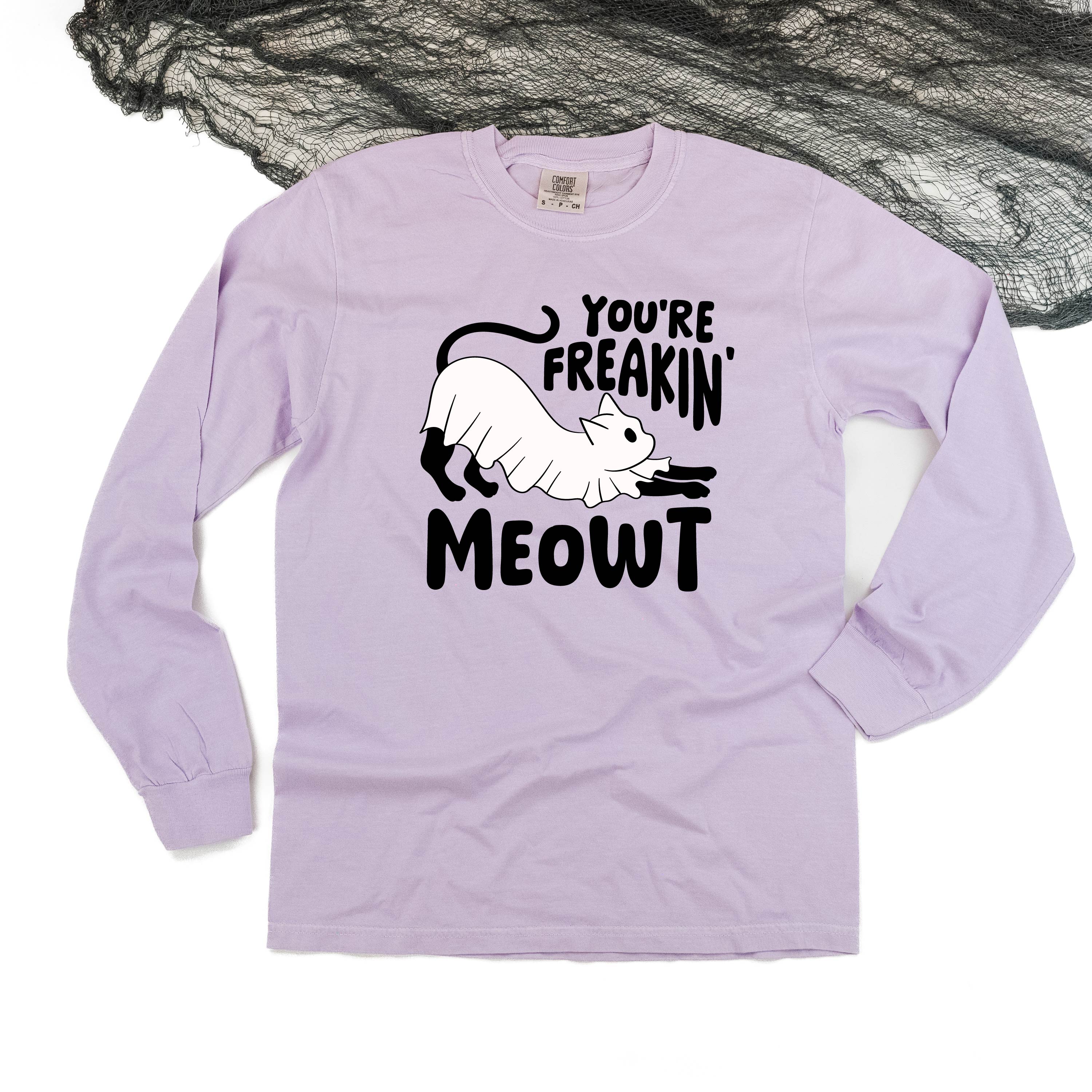 You're Freakin' Meowt! (with lower back detail) - Long Sleeve Comfort Colors Tee Little Mama Shirt Shop