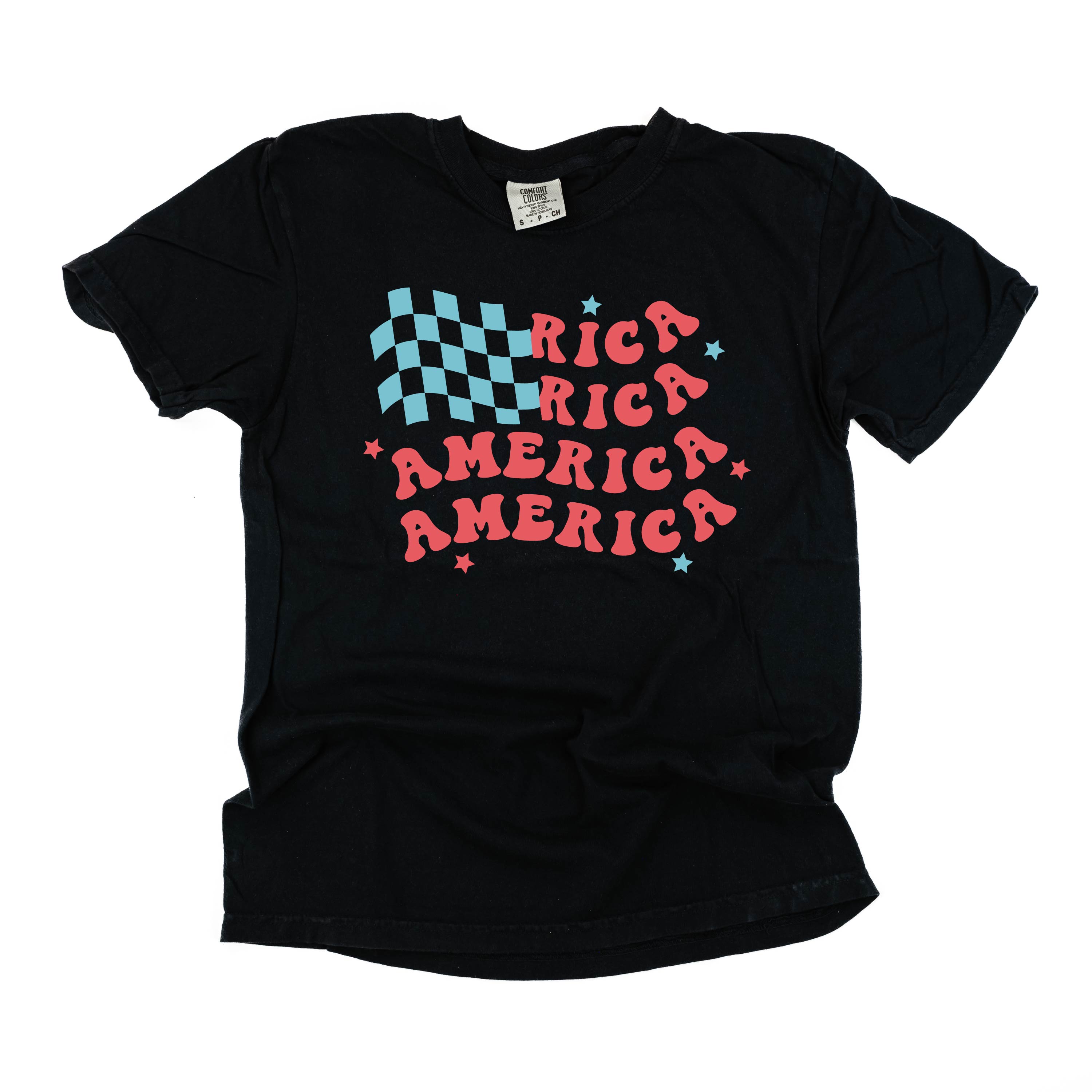 America Checkers Flag - Comfort Colors Tee Little Mama Shirt Shop