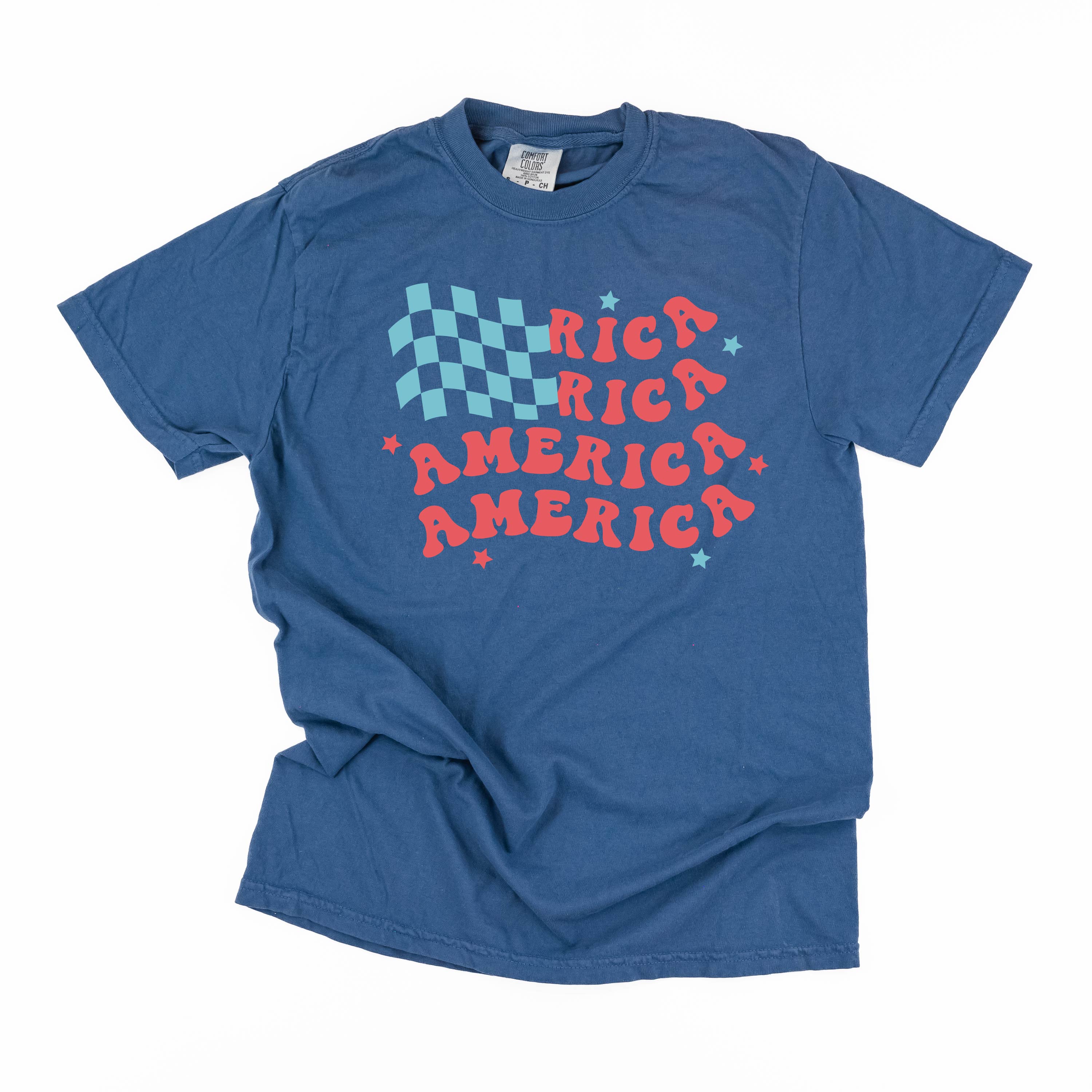 America Checkers Flag - Comfort Colors Tee Little Mama Shirt Shop