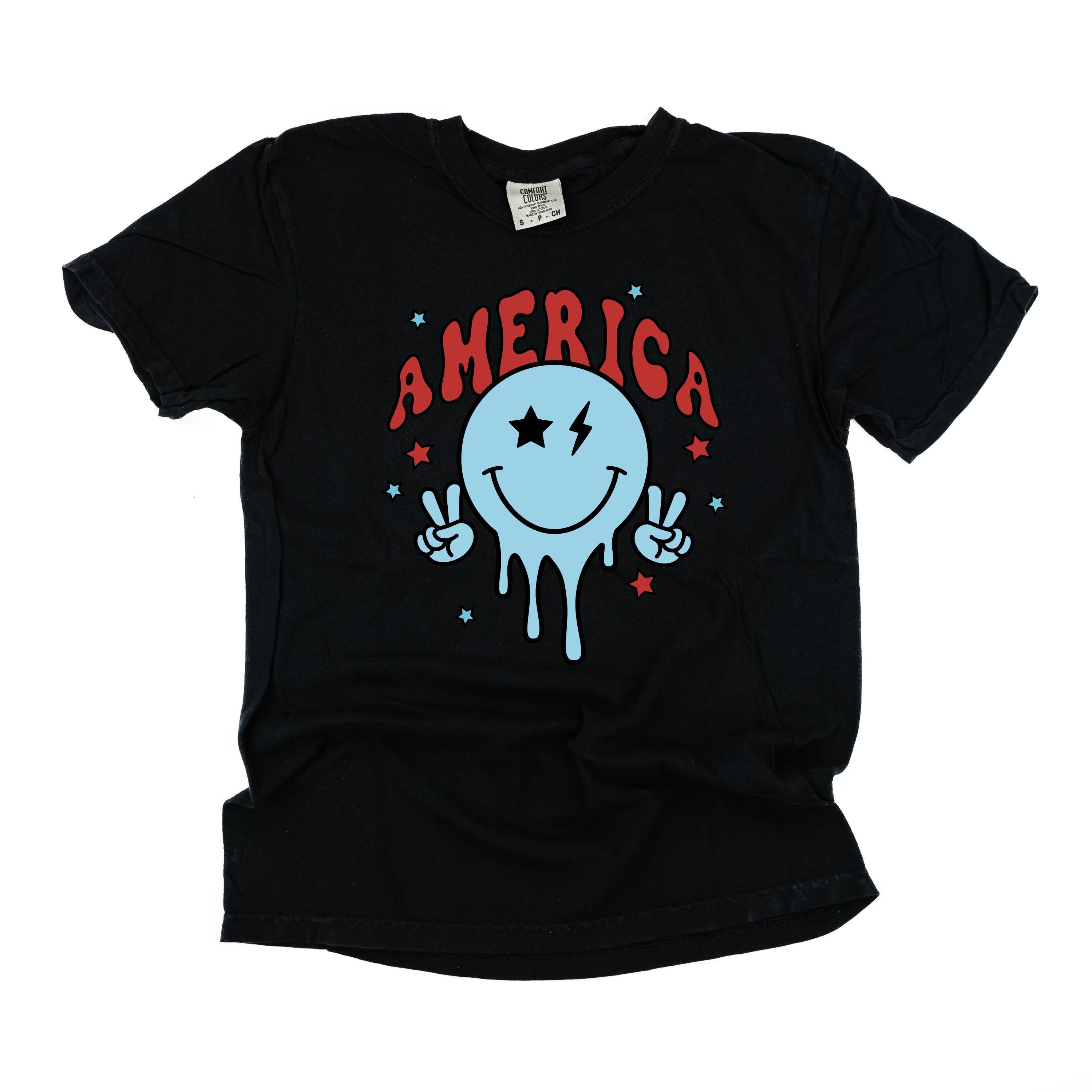 America Peace Smiley - Comfort Colors Tee Little Mama Shirt Shop