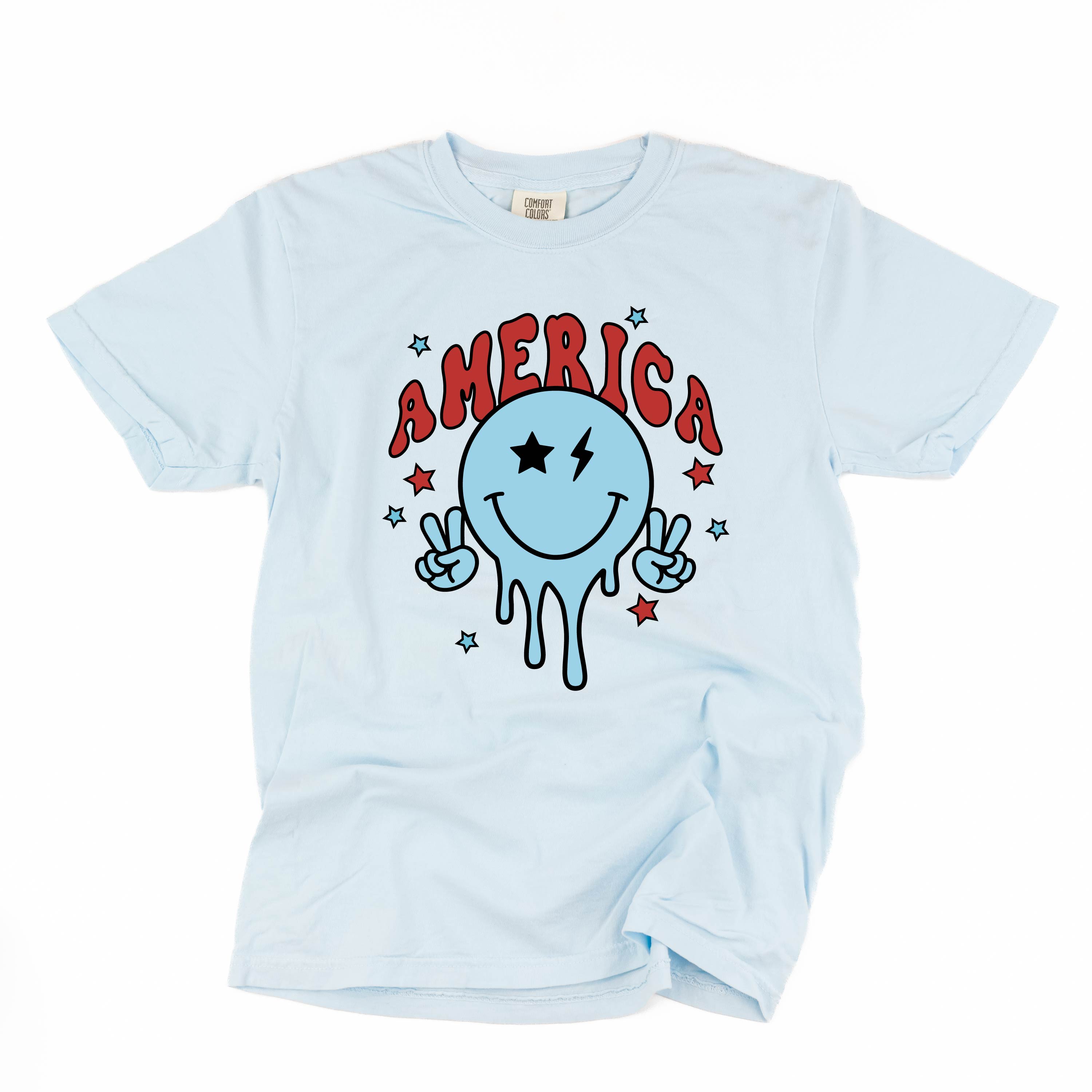 America Peace Smiley - Comfort Colors Tee Little Mama Shirt Shop