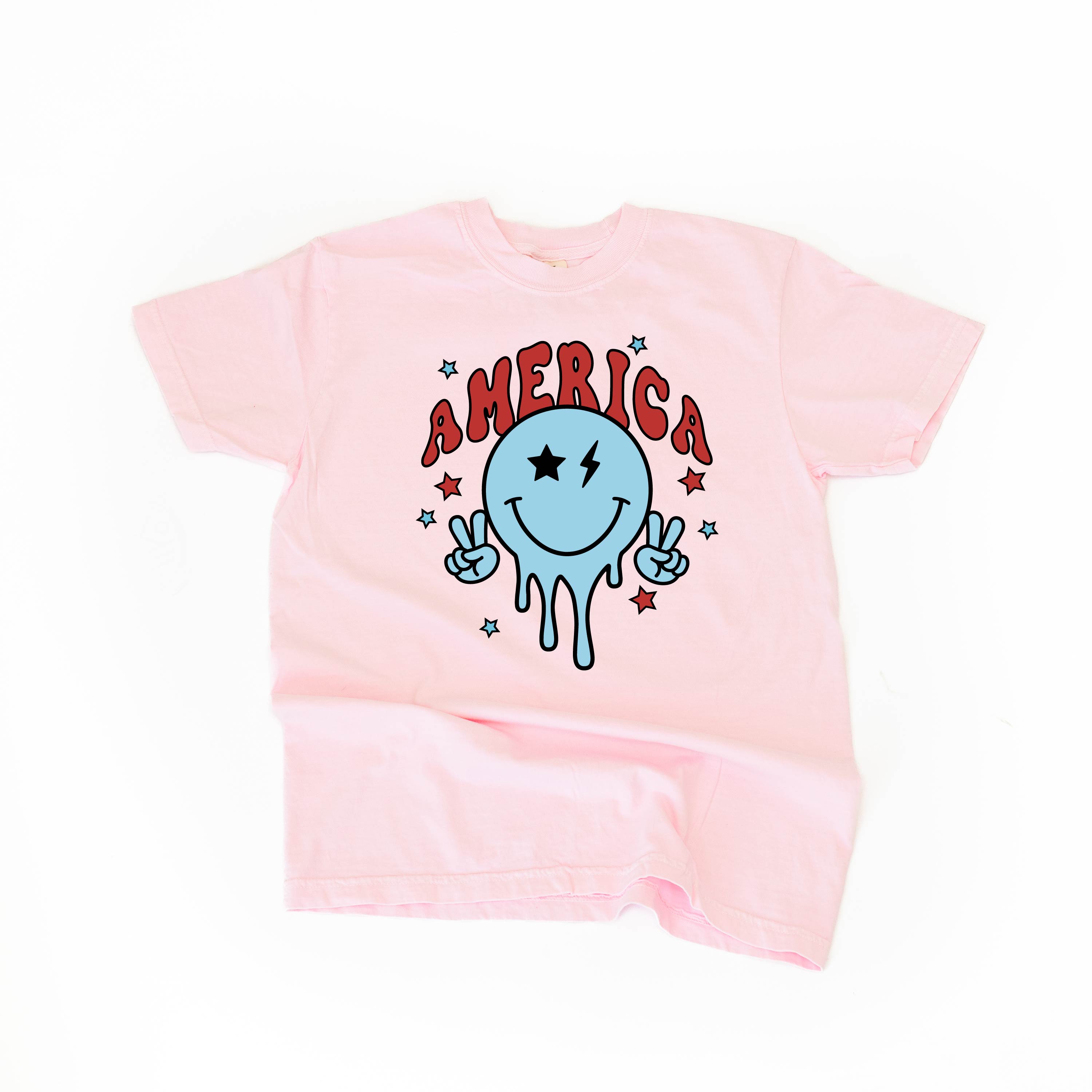 America Peace Smiley - Comfort Colors Tee Little Mama Shirt Shop