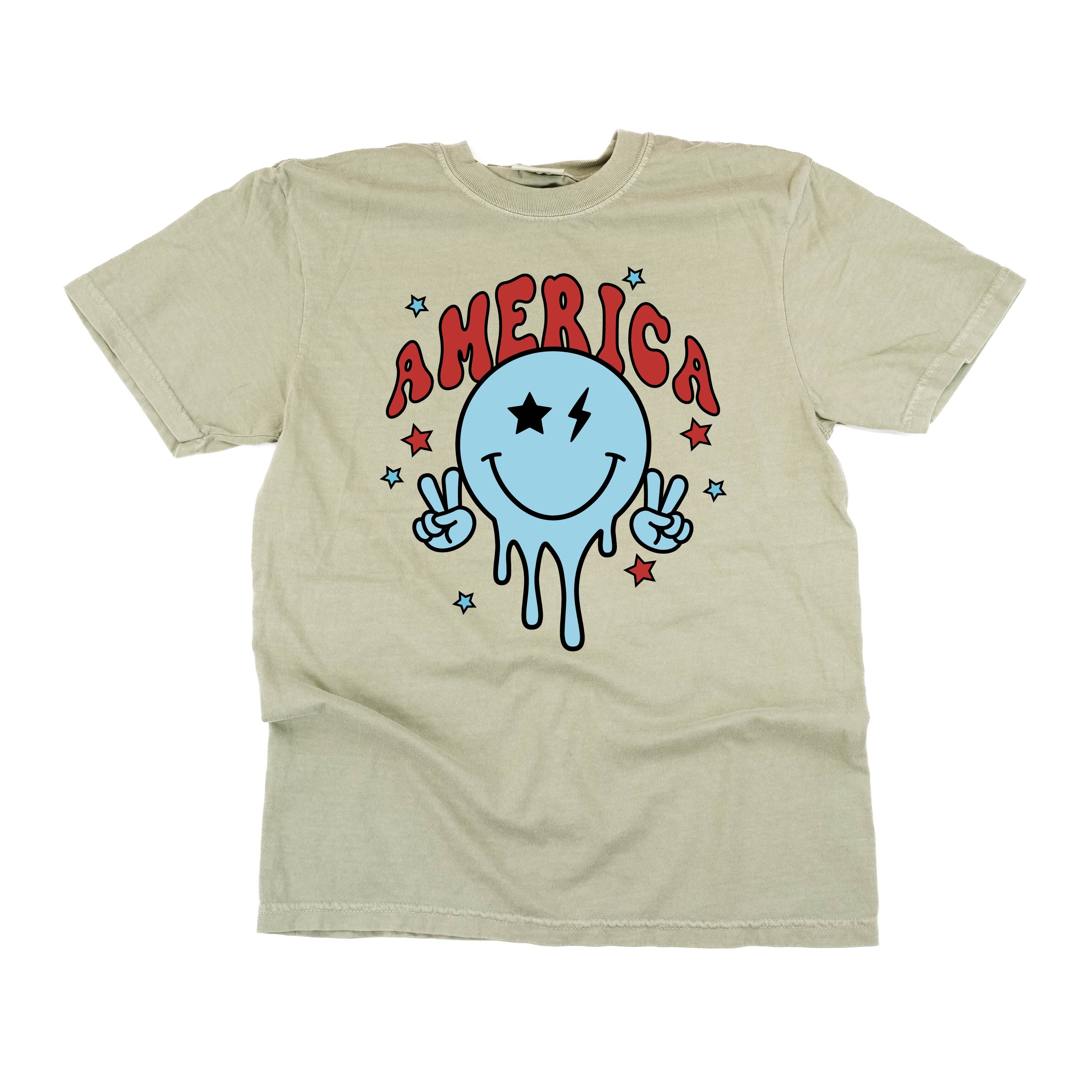 America Peace Smiley - Comfort Colors Tee Little Mama Shirt Shop