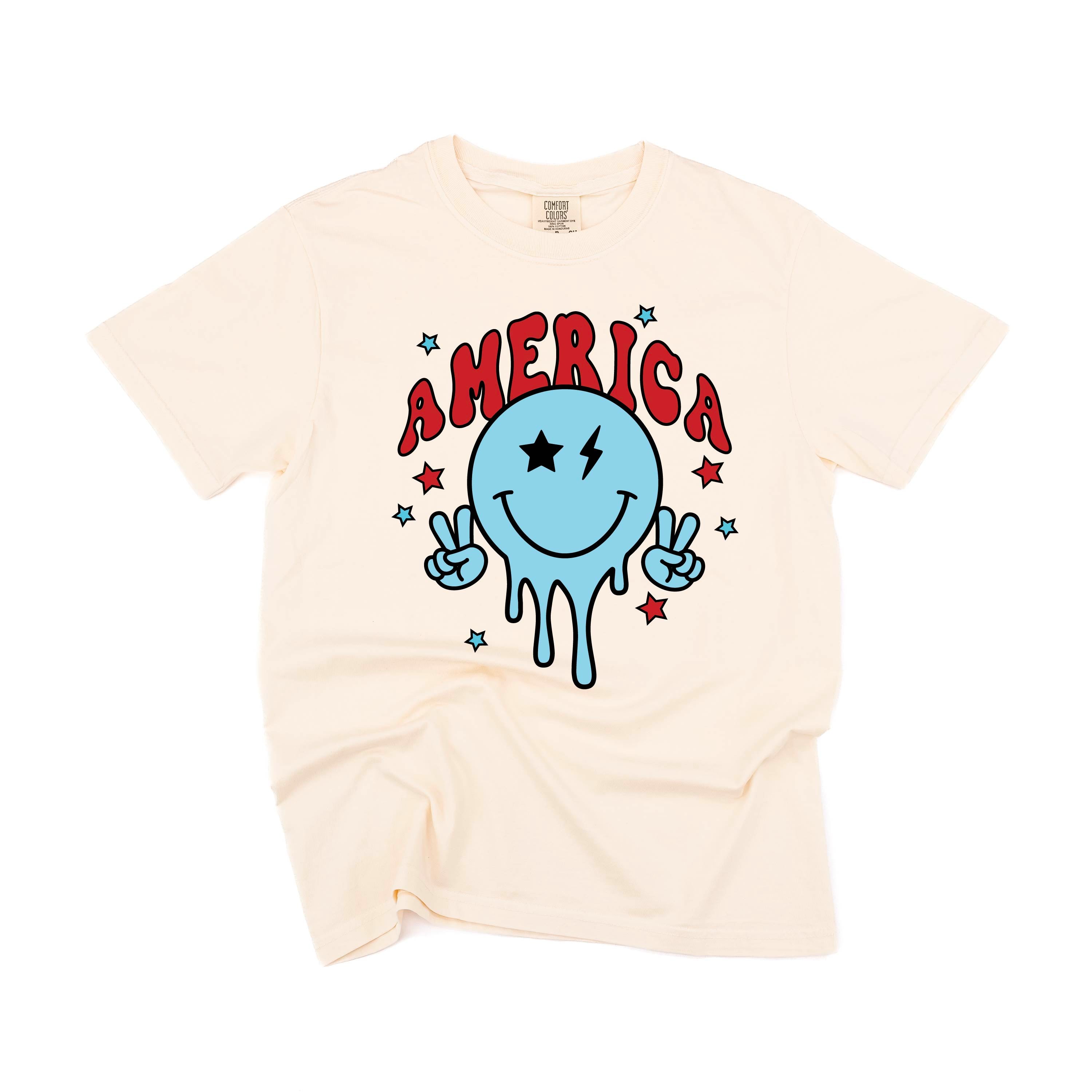 America Peace Smiley - Comfort Colors Tee Little Mama Shirt Shop