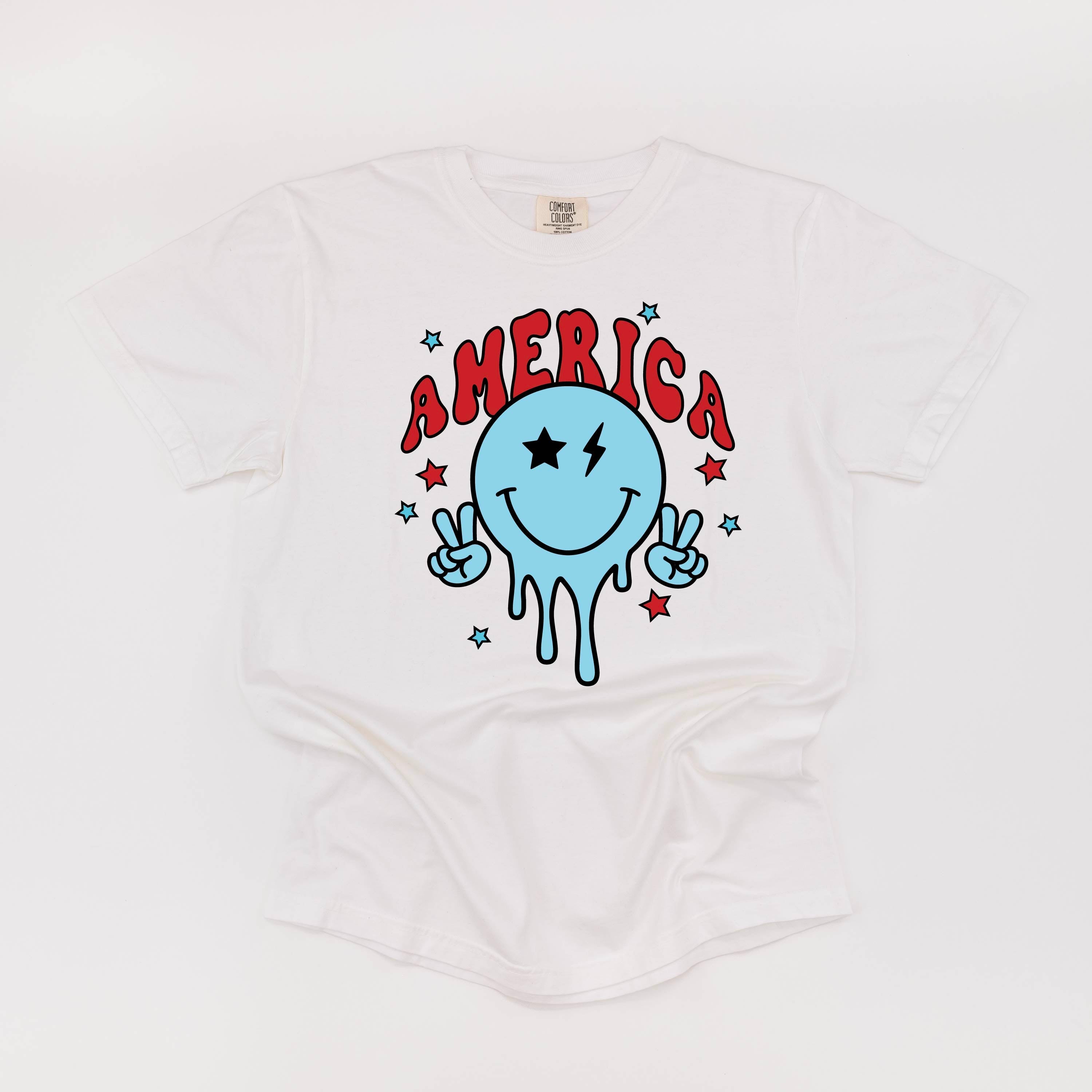 America Peace Smiley - Comfort Colors Tee Little Mama Shirt Shop