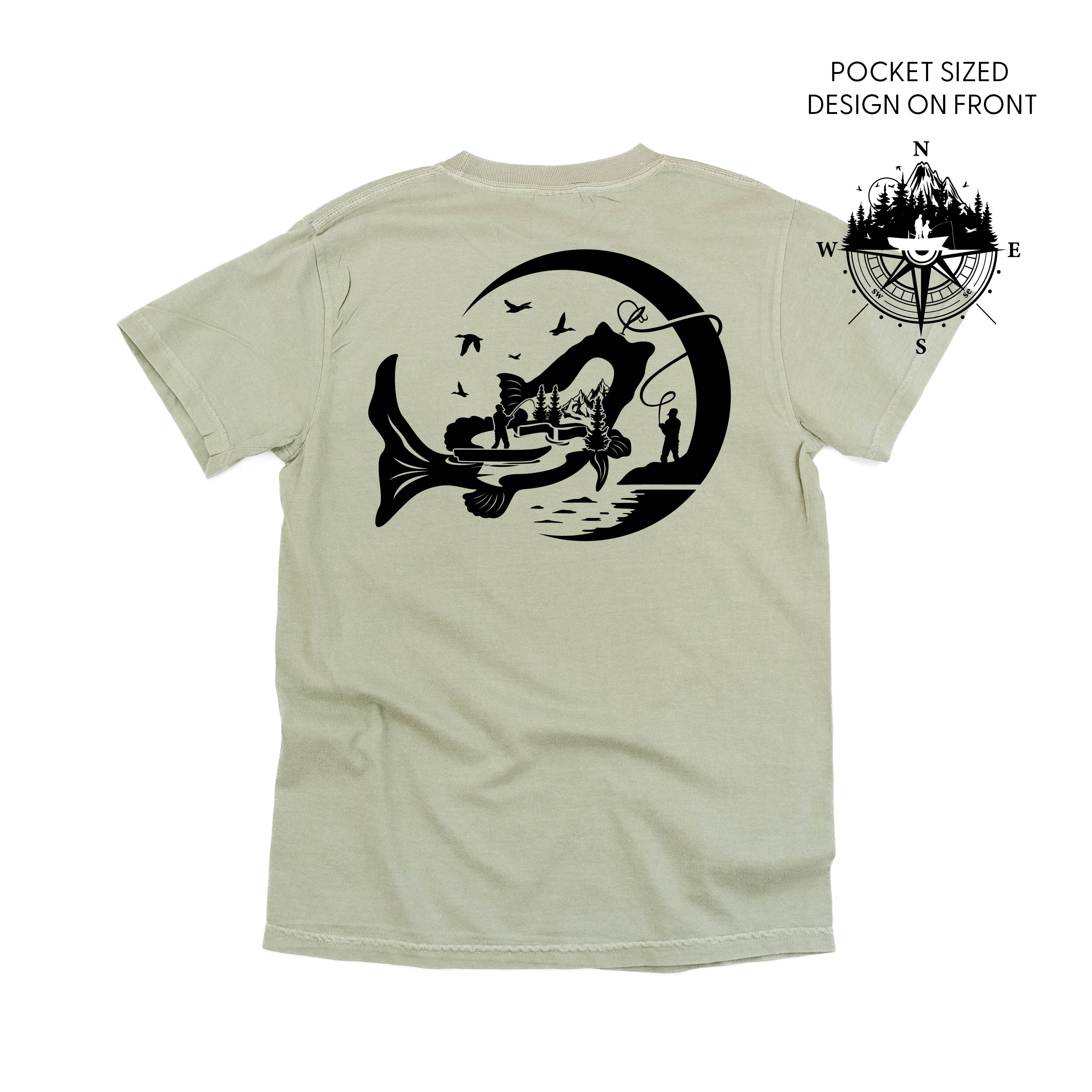 Fishing Compass - Fishing Scene (pf&b) - Comfort Colors Tee Little Mama Shirt Shop