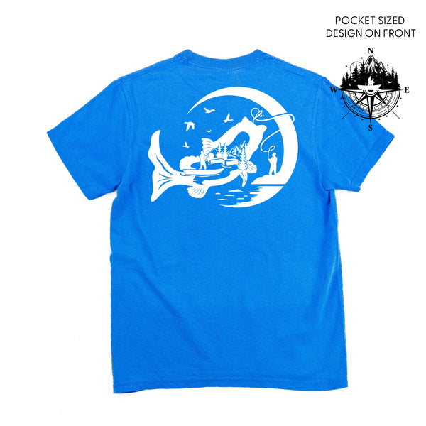 Fishing Compass Pocket Design on Front w/ Fishing Scene on Back - SHORT SLEEVE COMFORT COLORS TEE