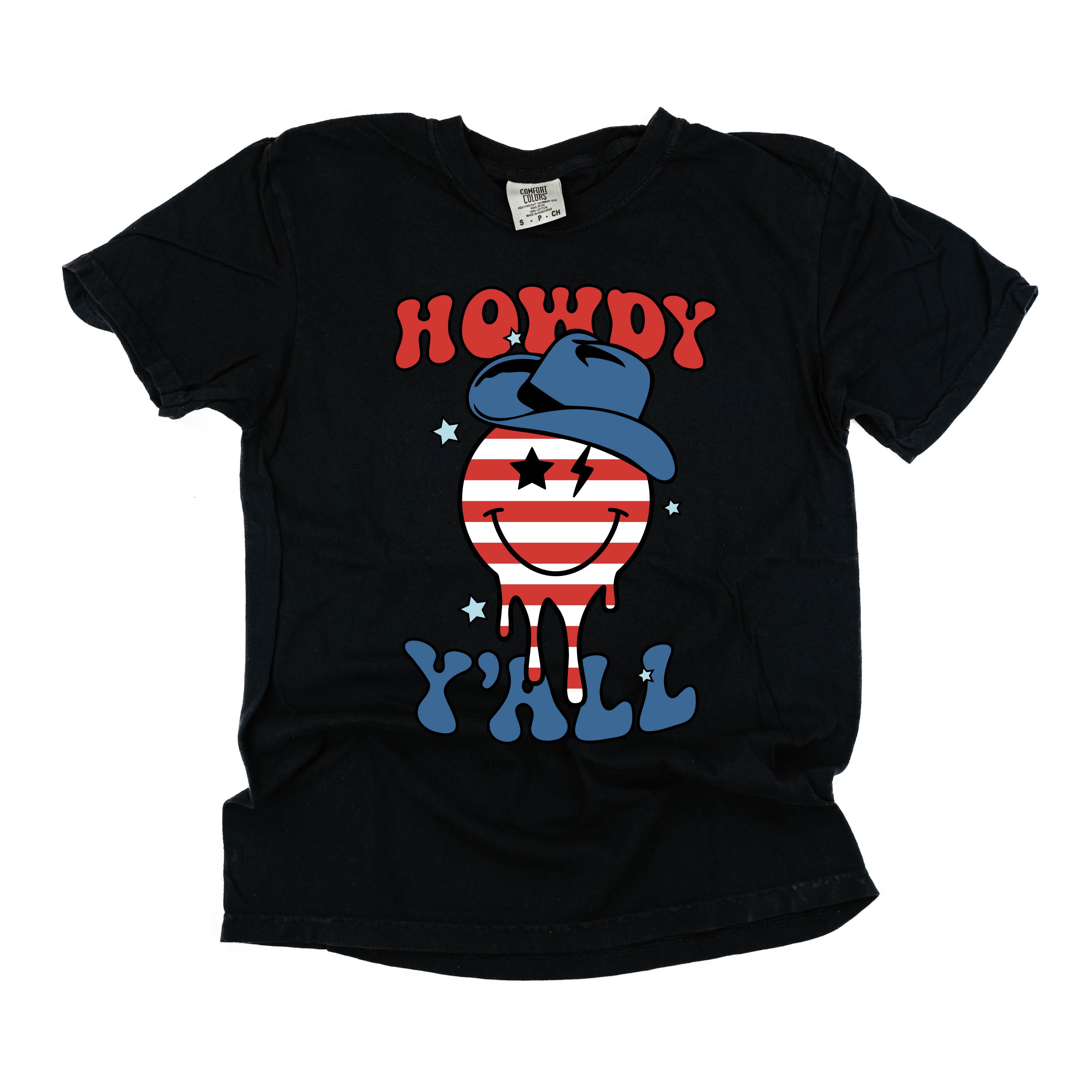 Howdy Y'all - Cowboy Smiley - Comfort Colors Tee Little Mama Shirt Shop