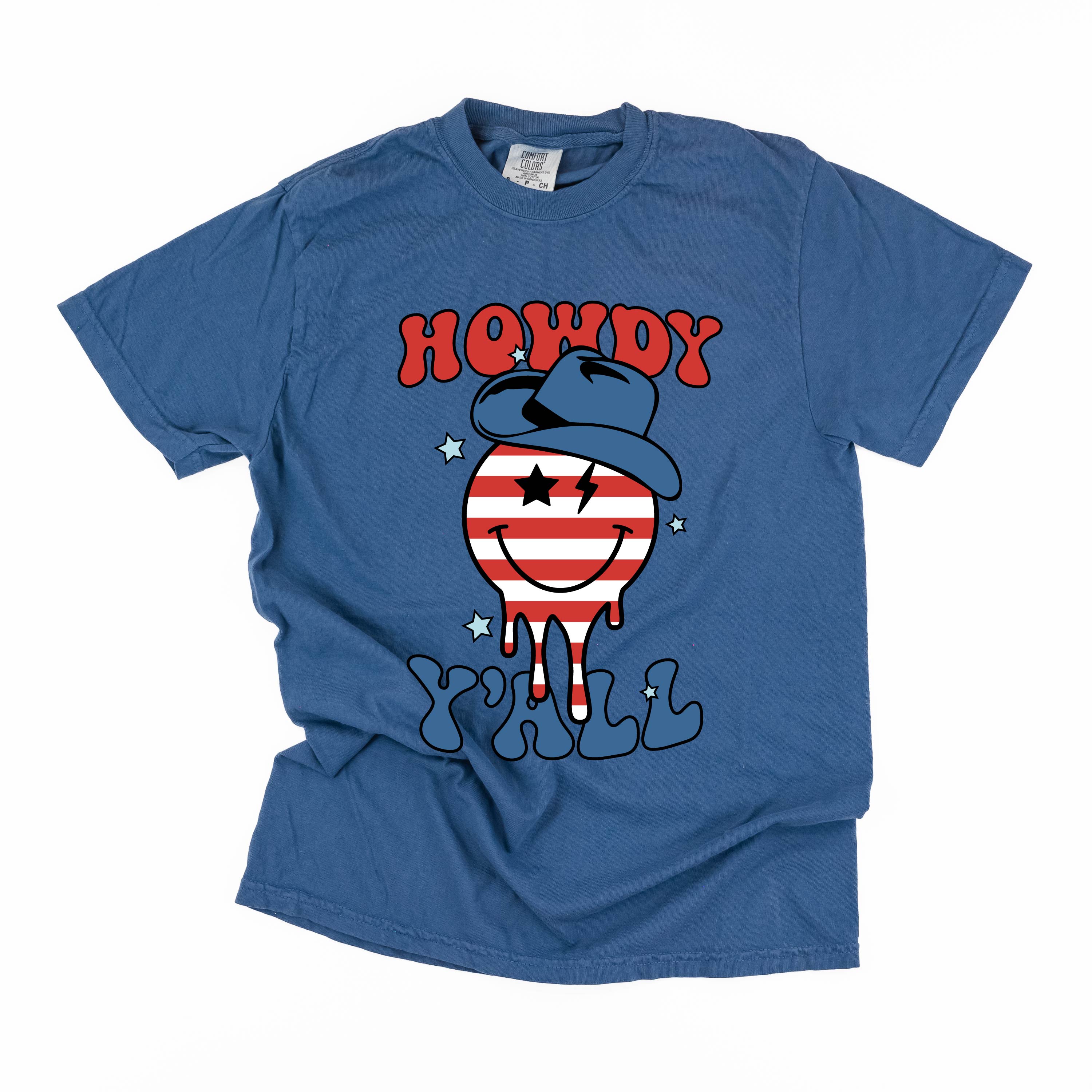 Howdy Y'all - Cowboy Smiley - Comfort Colors Tee Little Mama Shirt Shop