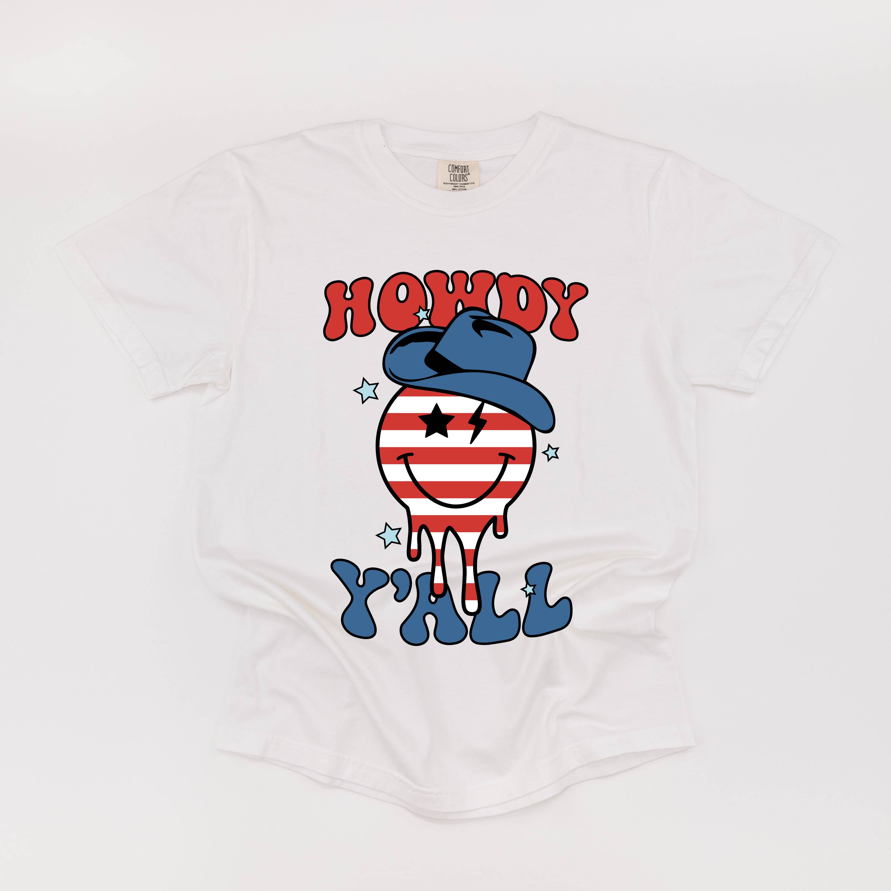 Howdy Y'all - Cowboy Smiley - Comfort Colors Tee Little Mama Shirt Shop