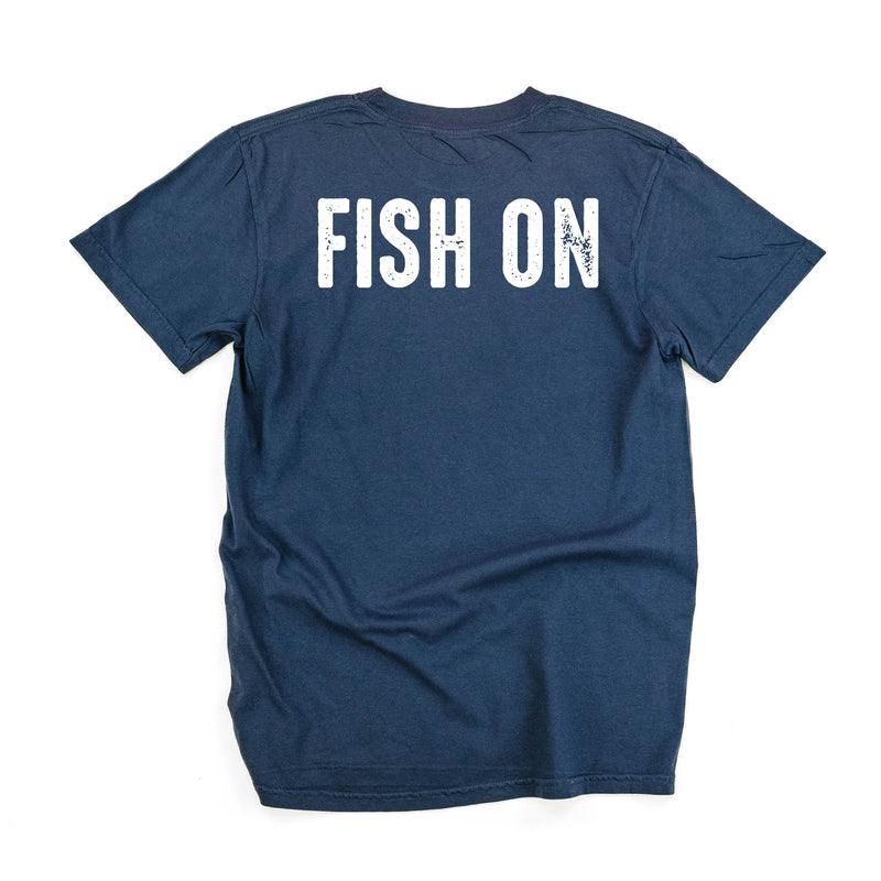 Mountain Fish & Pole Pocket Design on Front w/ FISH ON on Back - SHORT SLEEVE COMFORT COLORS TEE