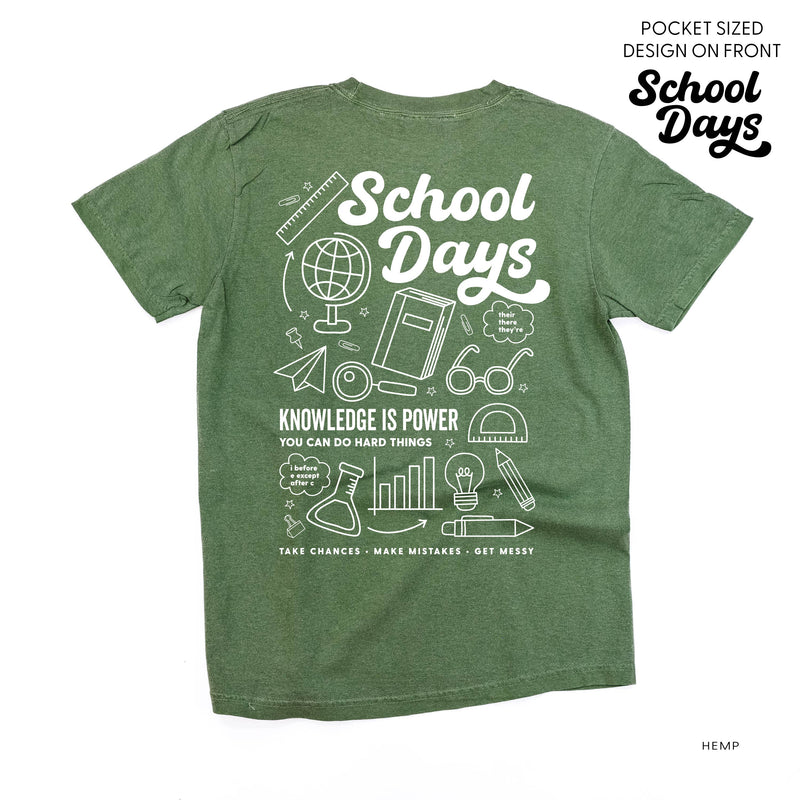 School Days Pocket Design on Front w/ Full School Days Design on Back - SHORT SLEEVE COMFORT COLORS TEE