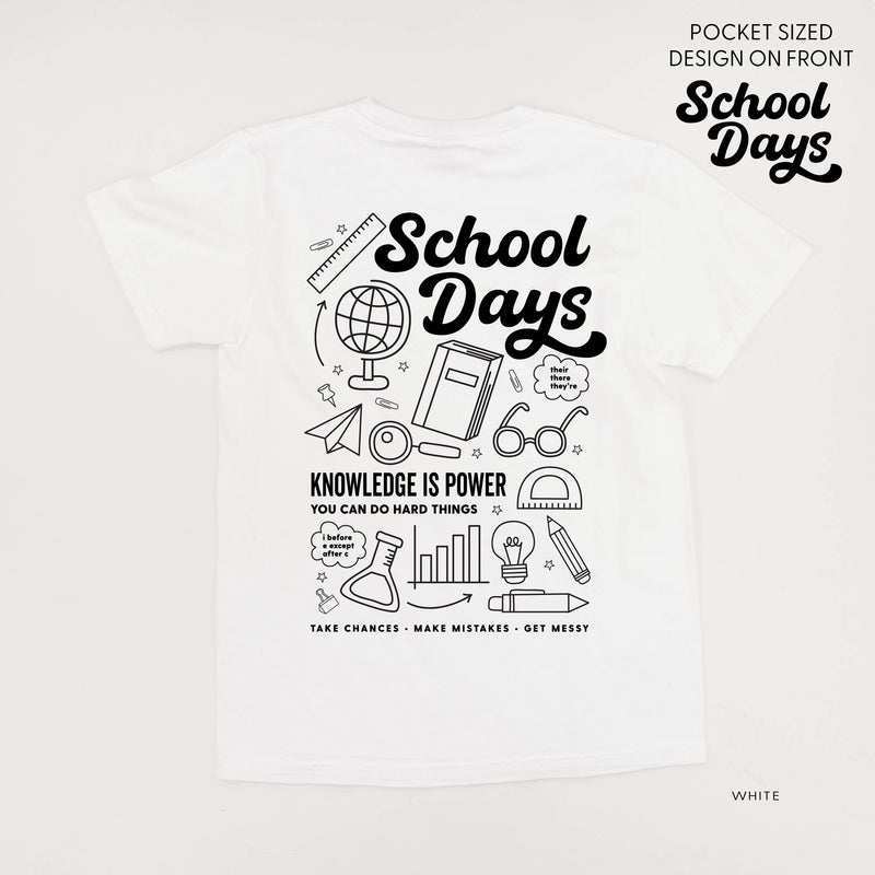 School Days Pocket Design on Front w/ Full School Days Design on Back - SHORT SLEEVE COMFORT COLORS TEE