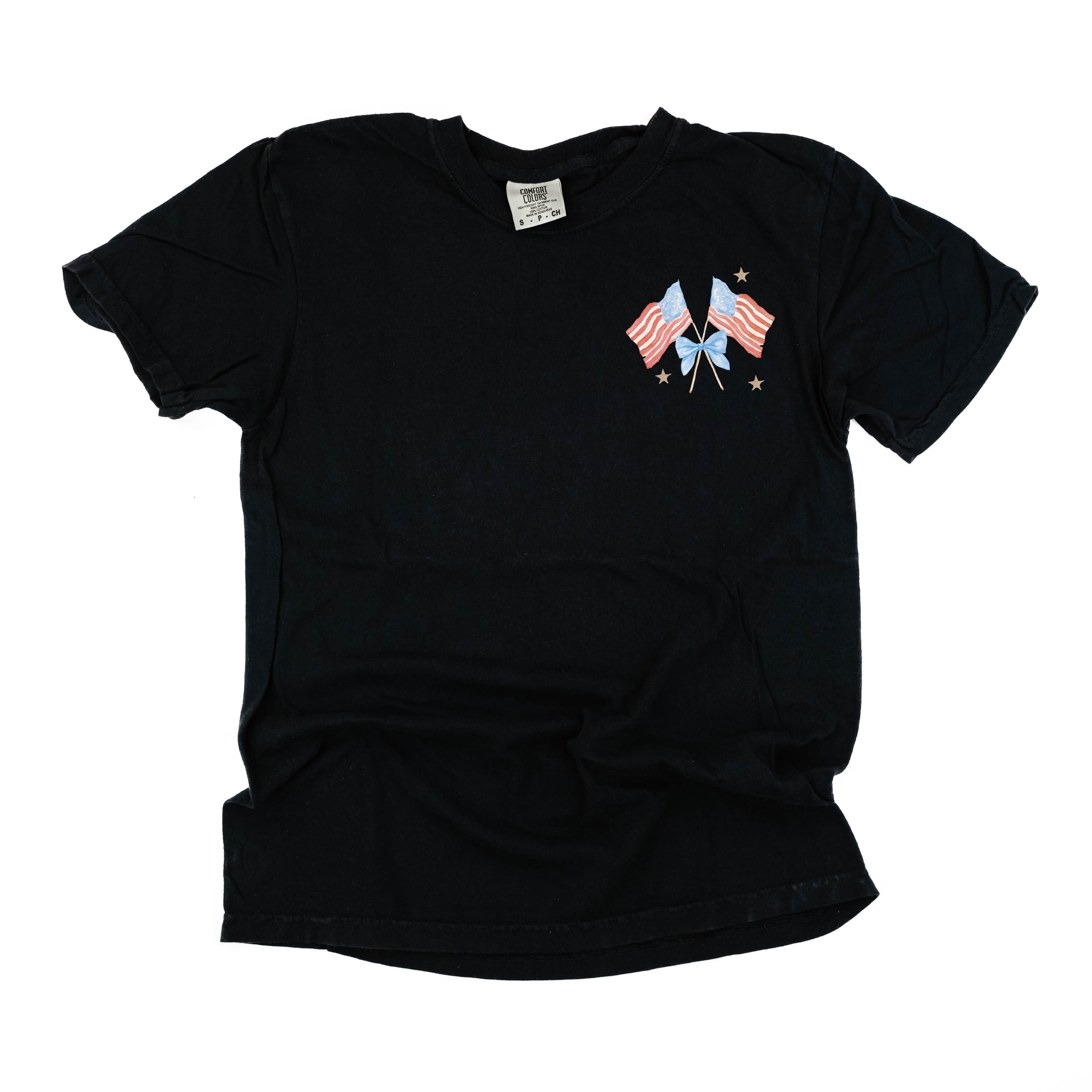 Watercolor Flags (pocket) - Comfort Colors Tee Little Mama Shirt Shop