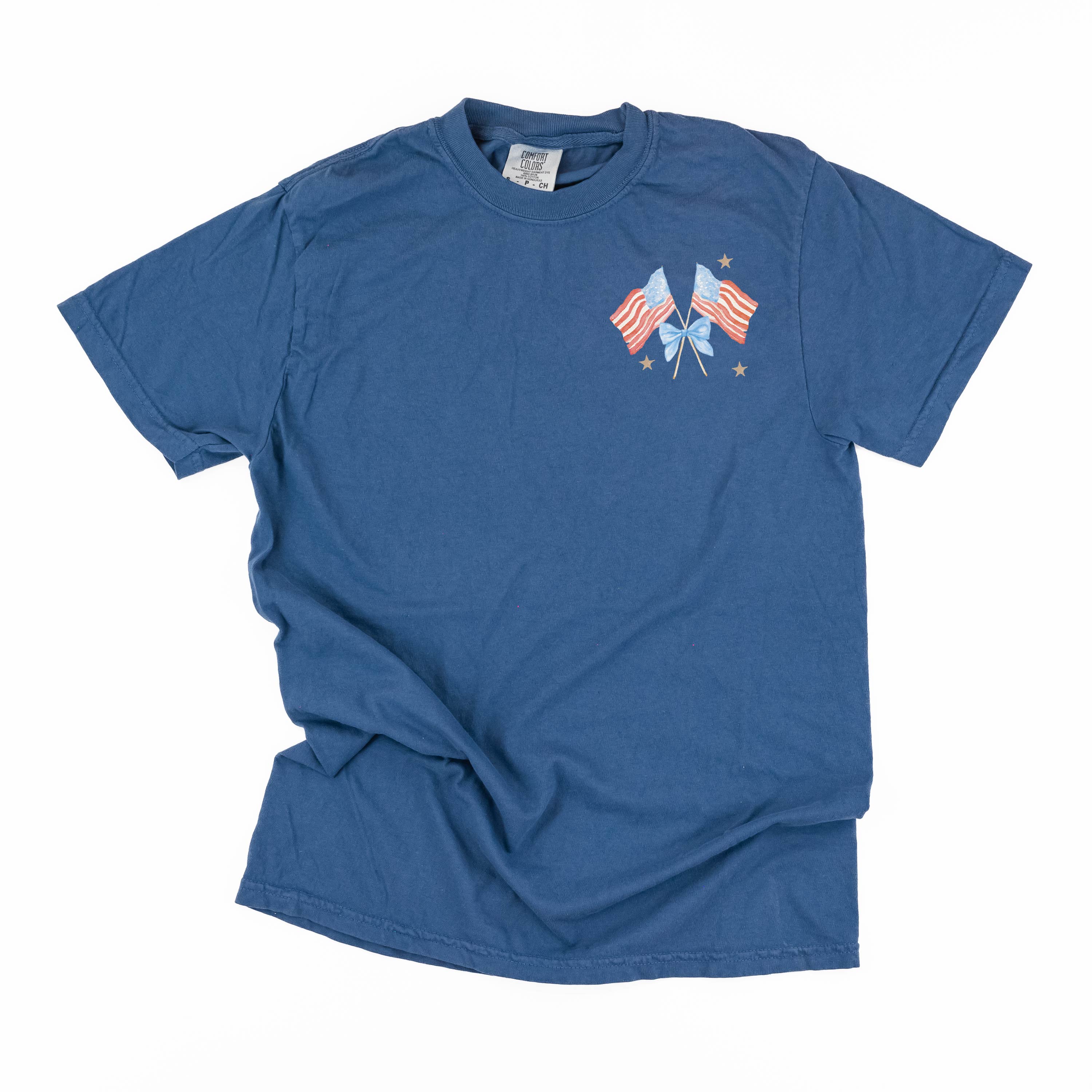 Watercolor Flags (pocket) - Comfort Colors Tee Little Mama Shirt Shop