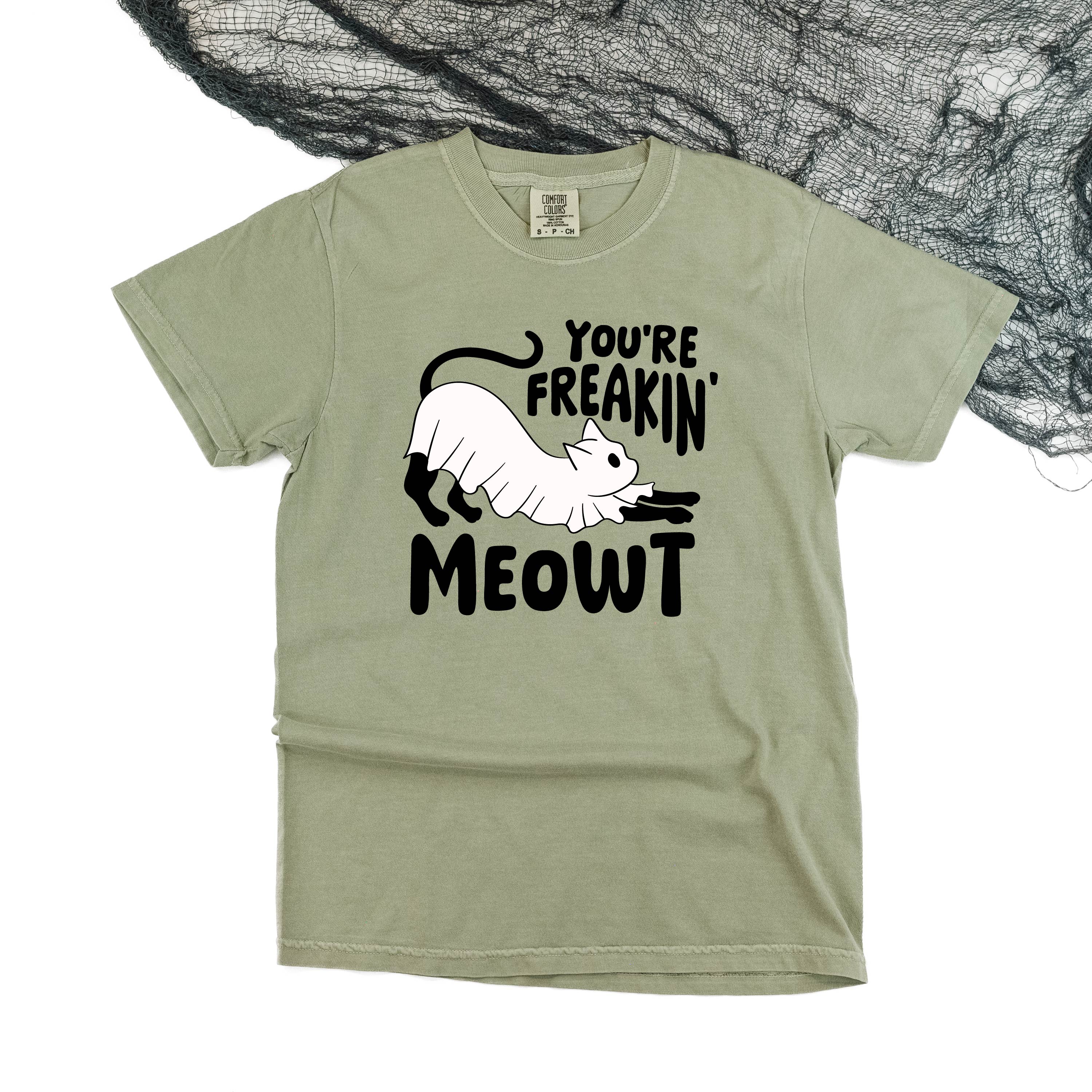 You're Freakin' Meowt! (with lower back detail) - Short Sleeve Comfort Colors Tee Little Mama Shirt Shop