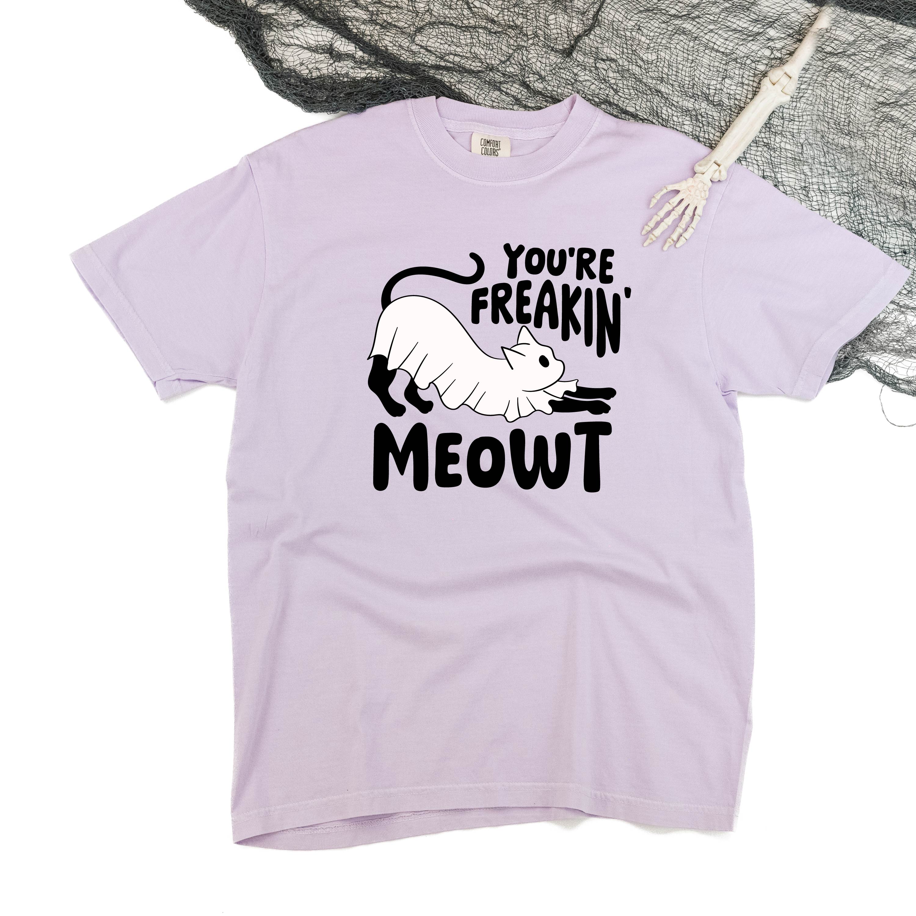 You're Freakin' Meowt! (with lower back detail) - Short Sleeve Comfort Colors Tee Little Mama Shirt Shop