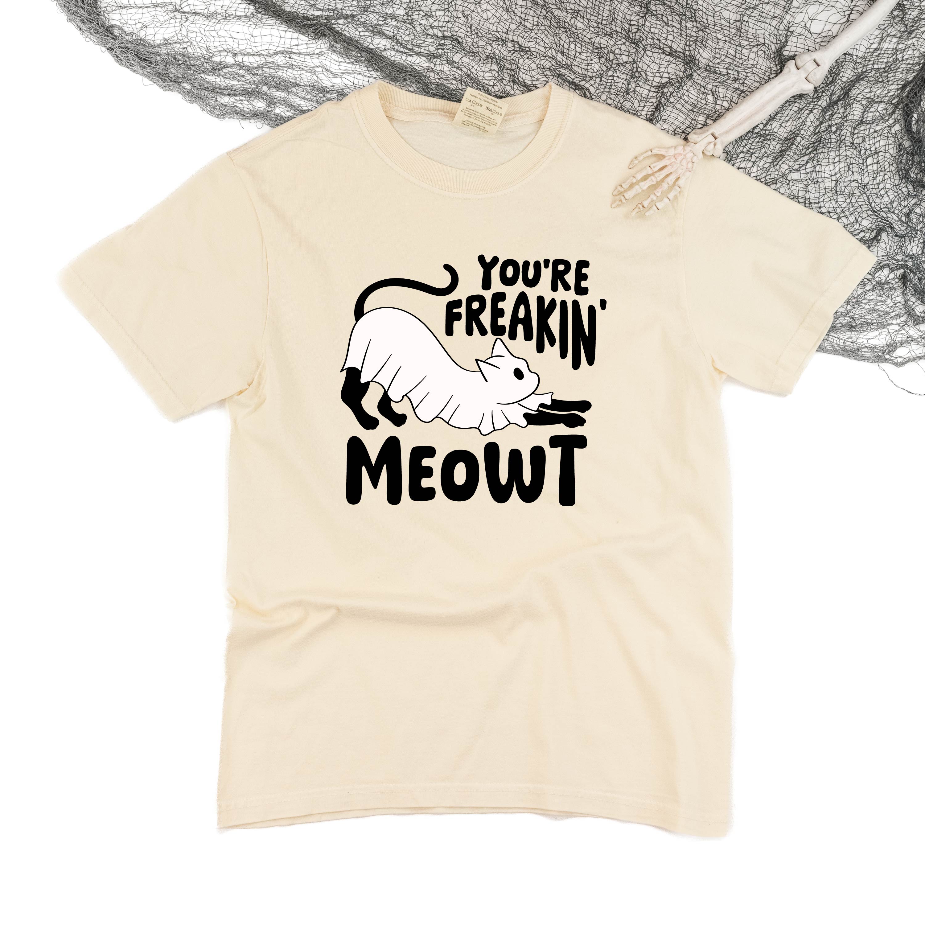 You're Freakin' Meowt! (with lower back detail) - Short Sleeve Comfort Colors Tee Little Mama Shirt Shop