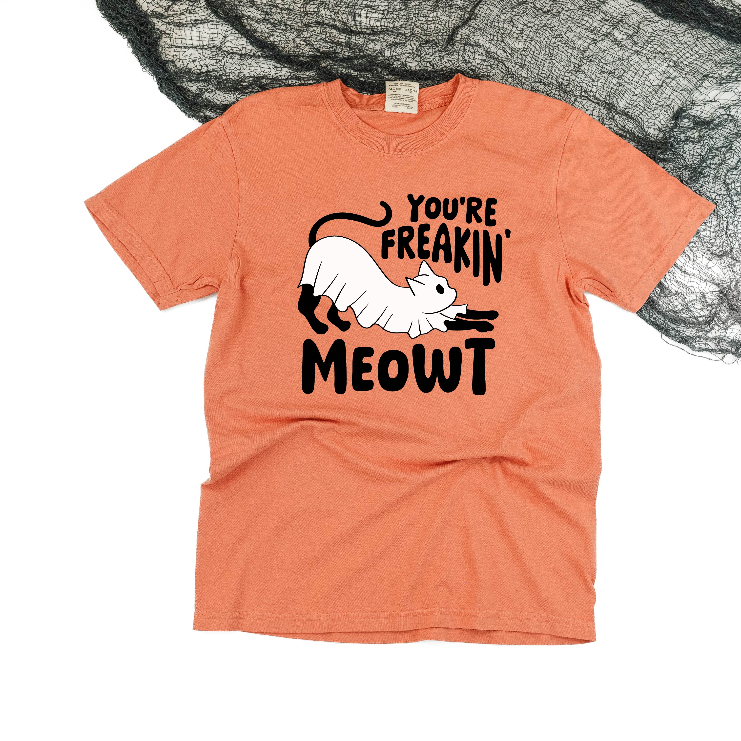 You're Freakin' Meowt! (with lower back detail) - Short Sleeve Comfort Colors Tee Little Mama Shirt Shop