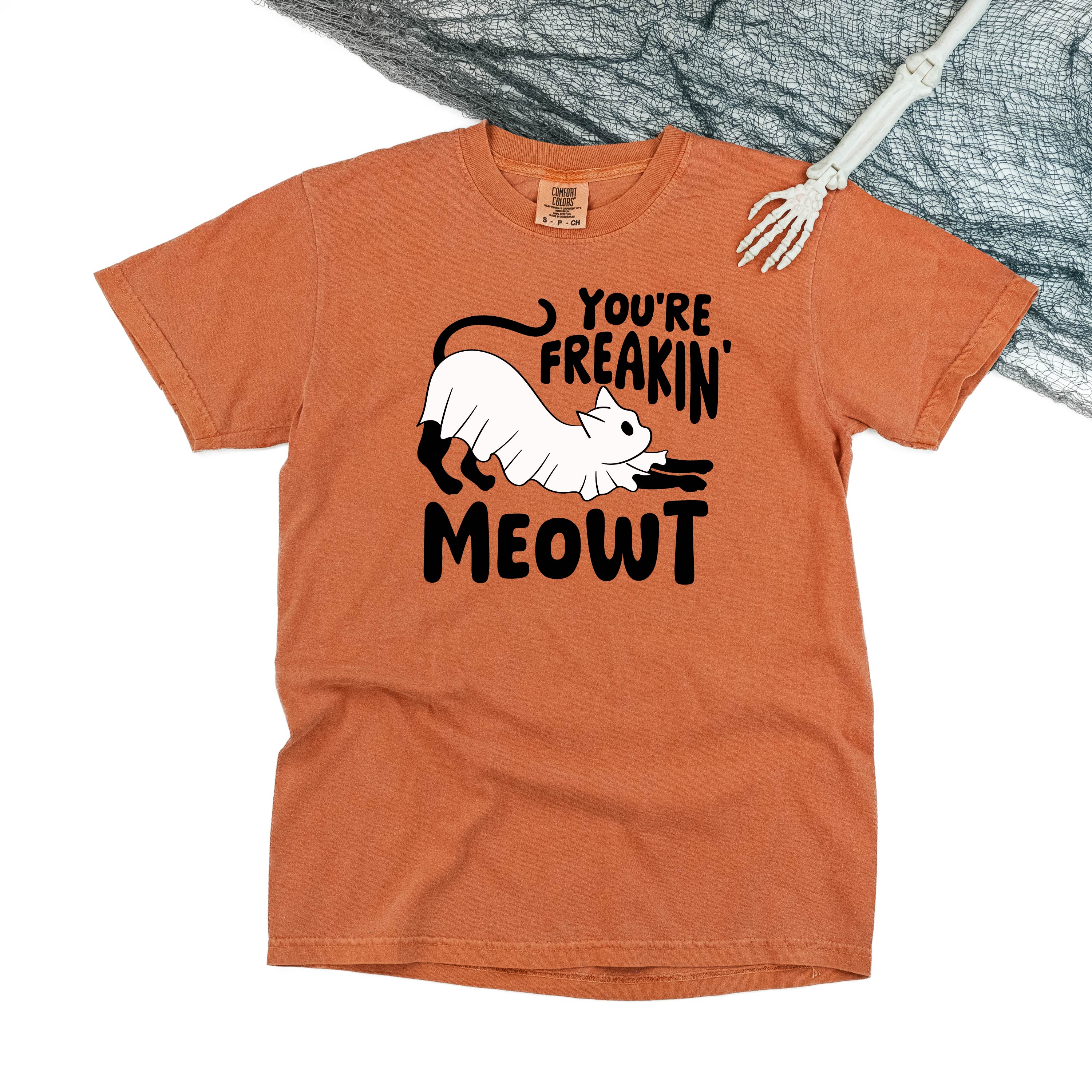 You're Freakin' Meowt! (with lower back detail) - Short Sleeve Comfort Colors Tee Little Mama Shirt Shop