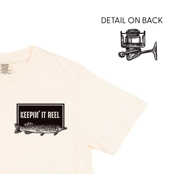 Keepin' It Reel Pocket Design on Front w/ Fishing Reel on Back - SHORT SLEEVE COMFORT COLORS TEE