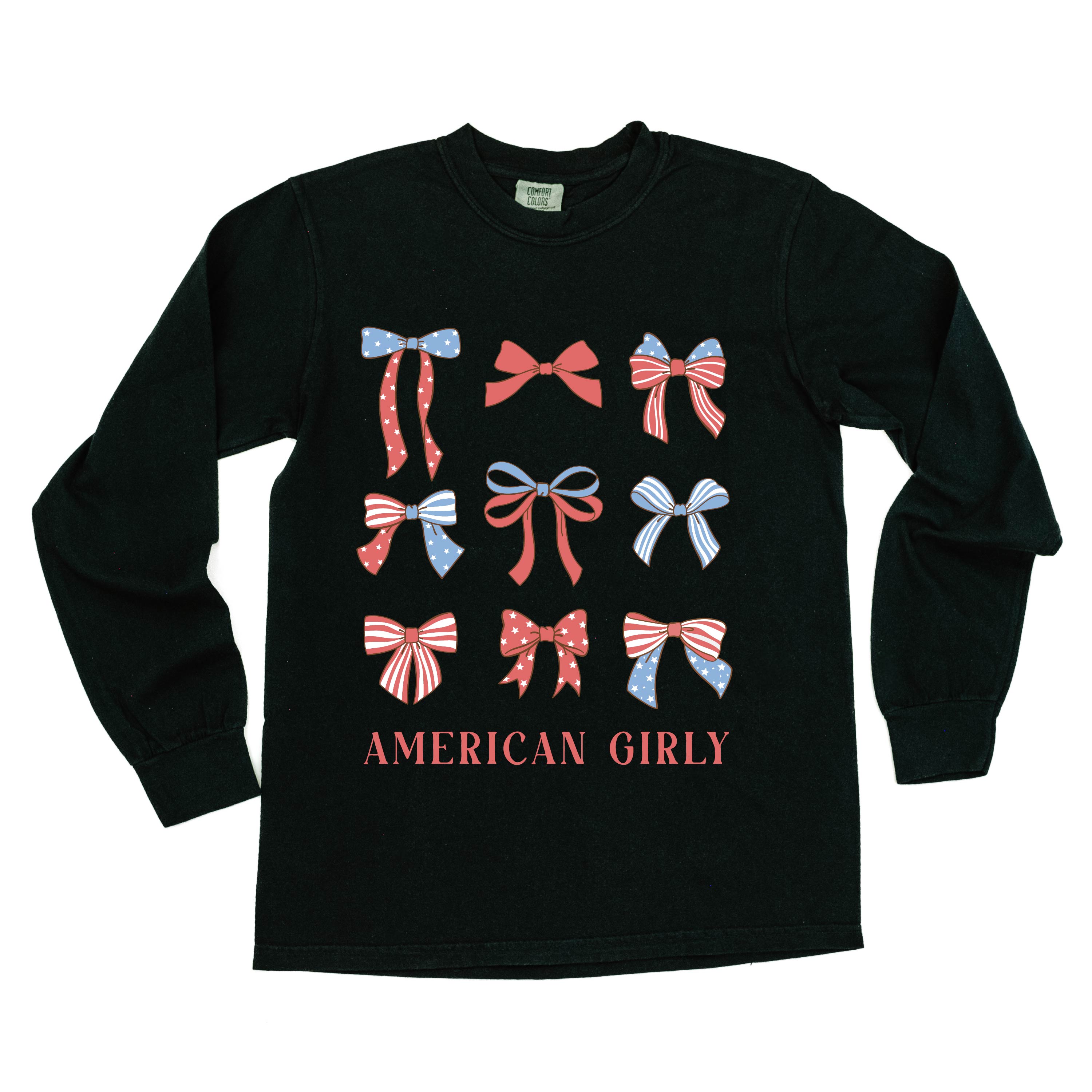 American Girly - Bows - LONG SLEEVE Comfort Colors Tee Little Mama Shirt Shop