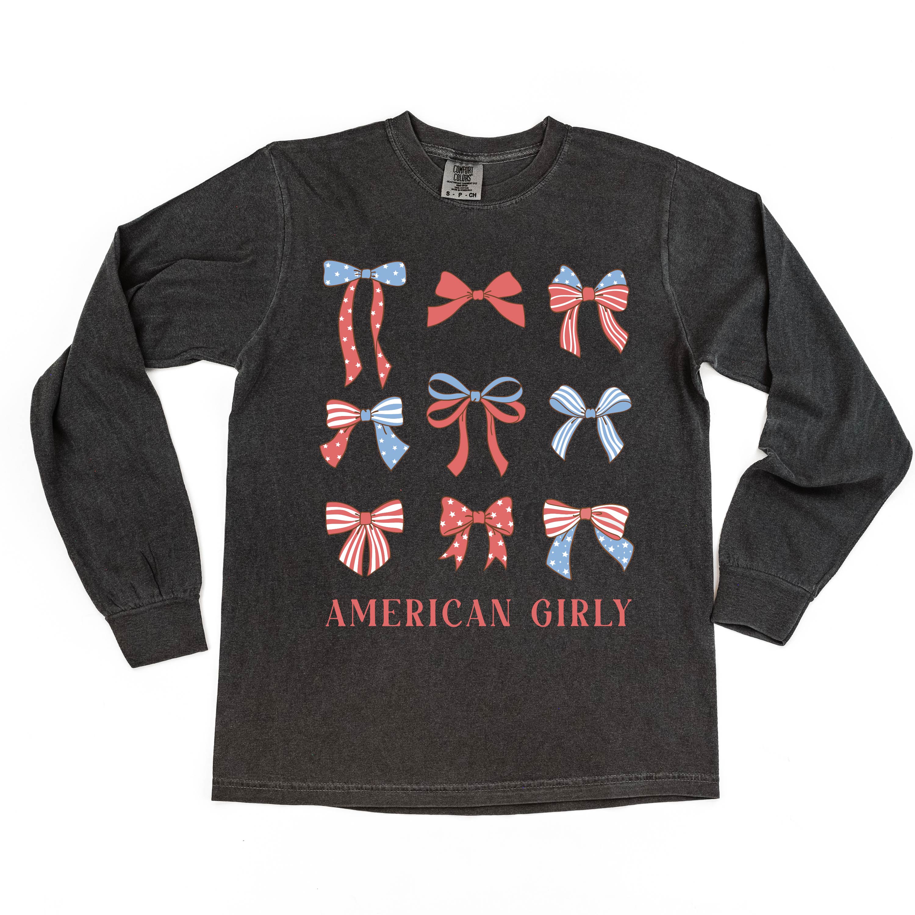 American Girly - Bows - LONG SLEEVE Comfort Colors Tee Little Mama Shirt Shop