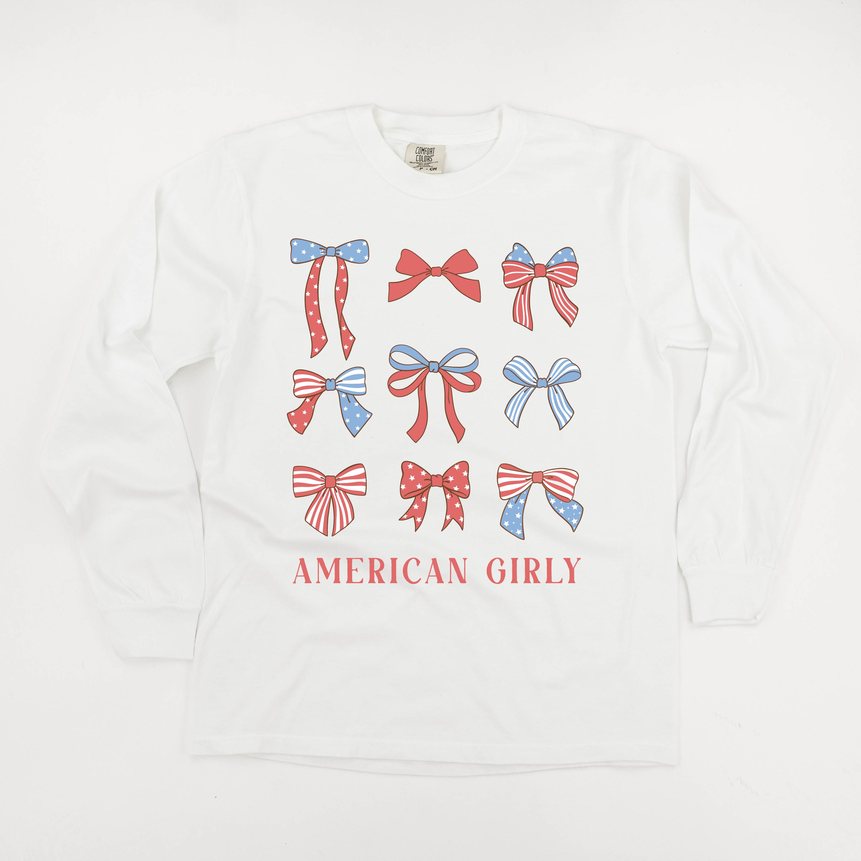 American Girly - Bows - LONG SLEEVE Comfort Colors Tee Little Mama Shirt Shop