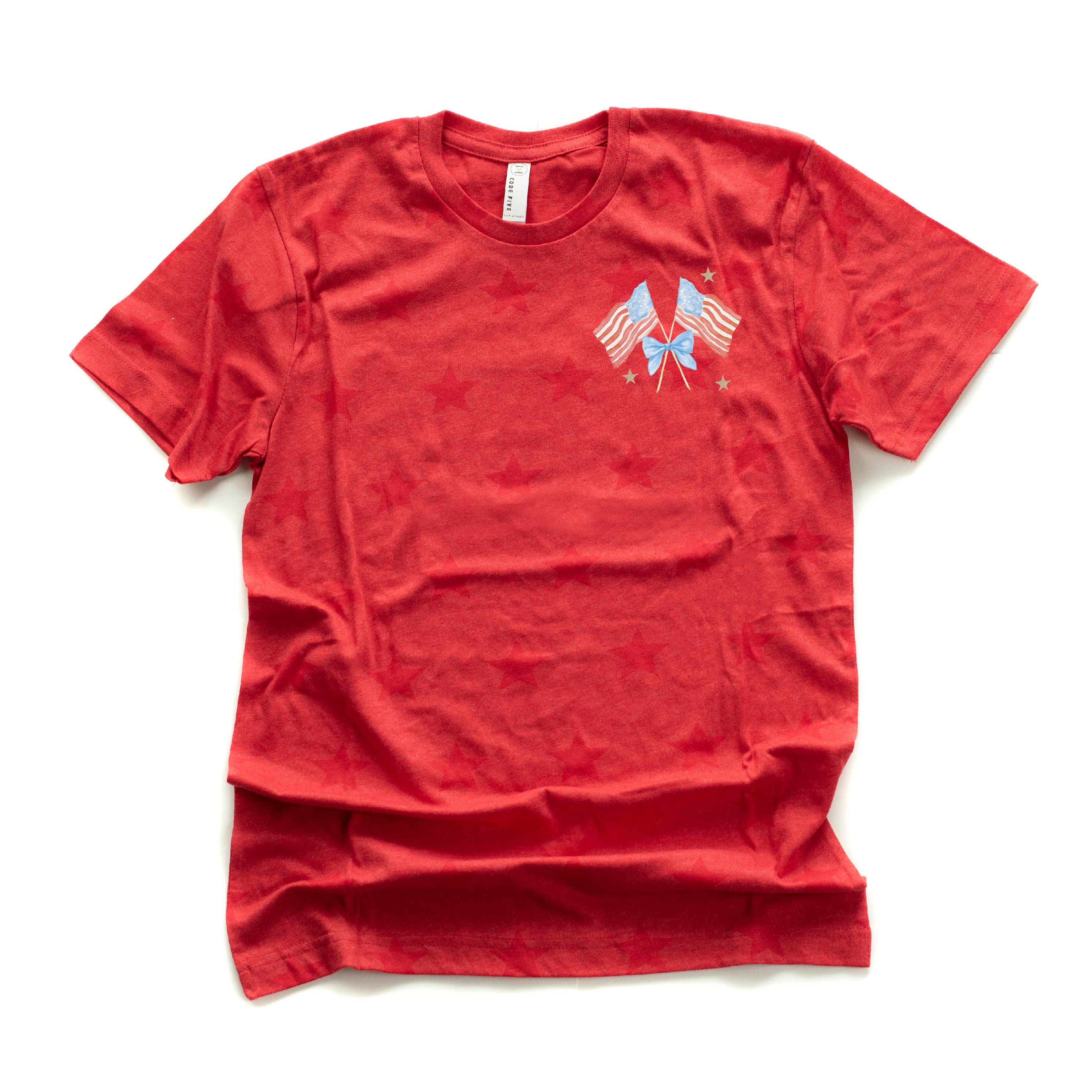 Watercolor Flags (pocket) - Unisex STAR Tee Little Mama Shirt Shop