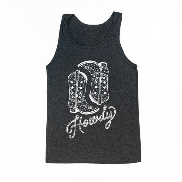Howdy w/ Cowboy Boots - Adult Unisex Jersey Tank