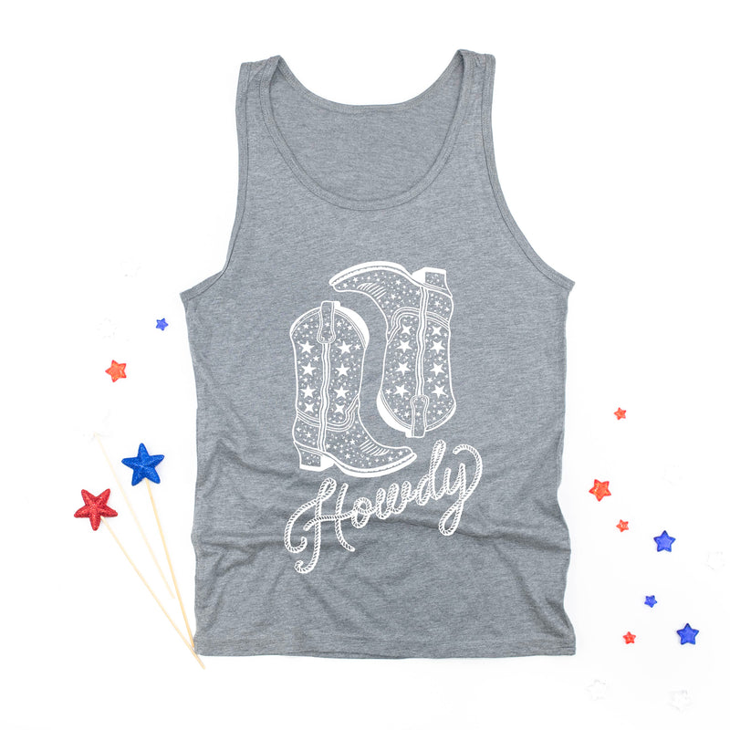 Howdy w/ Cowboy Boots - Adult Unisex Jersey Tank