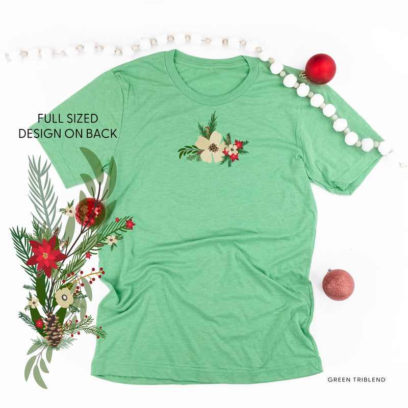 Poinsettia & Winter Flower Cascade (centered & b) - Unisex Tee