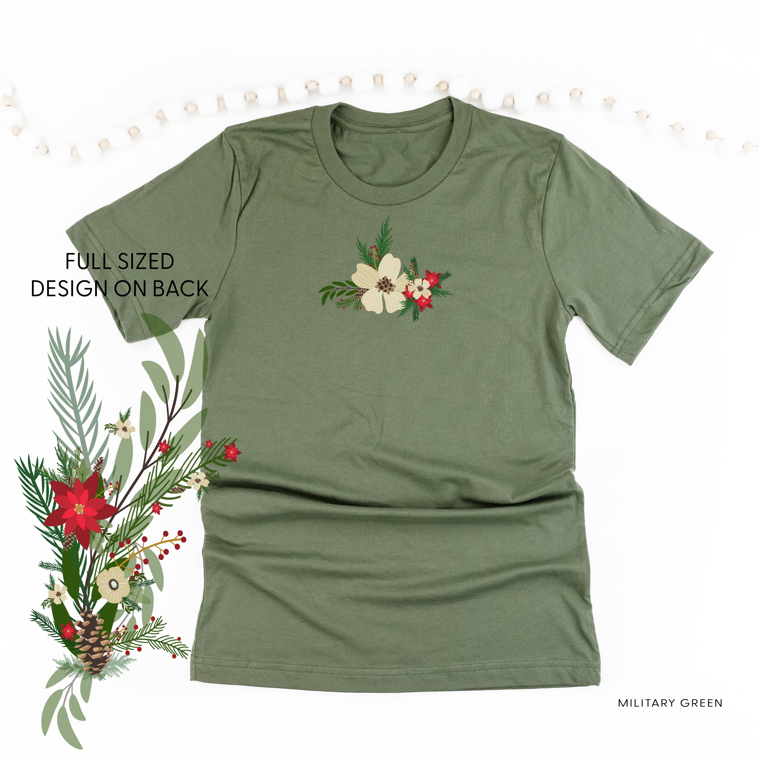 Poinsettia & Winter Flower Cascade (centered & b) - Unisex Tee Little Mama Shirt Shop