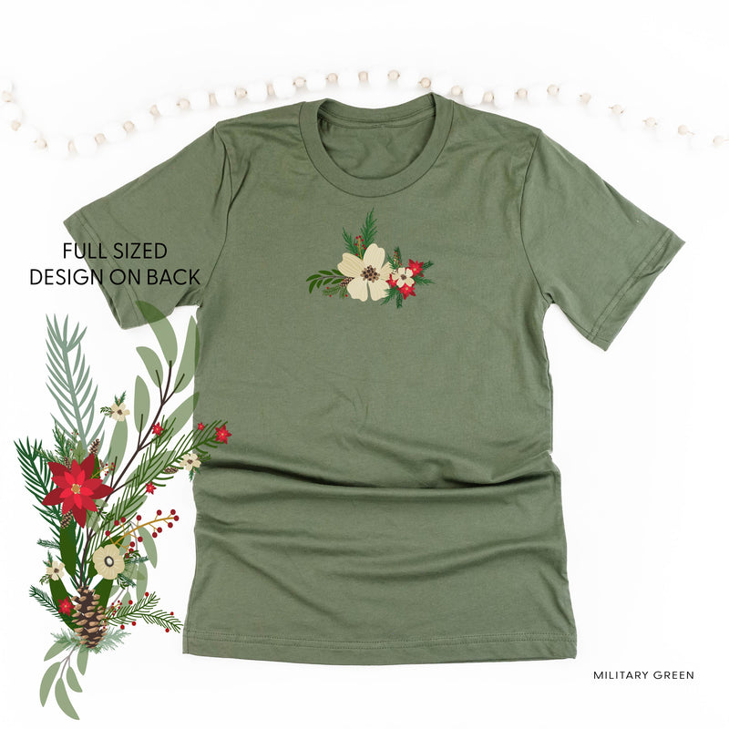 Poinsettia & Winter Flower Cascade (centered & b) - Unisex Tee