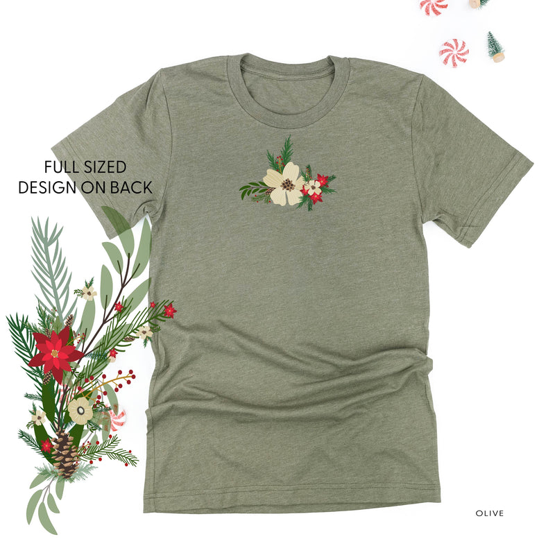 Poinsettia & Winter Flower Cascade (centered & b) - Unisex Tee