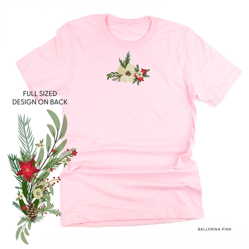 Poinsettia & Winter Flower Cascade (centered & b) - Unisex Tee